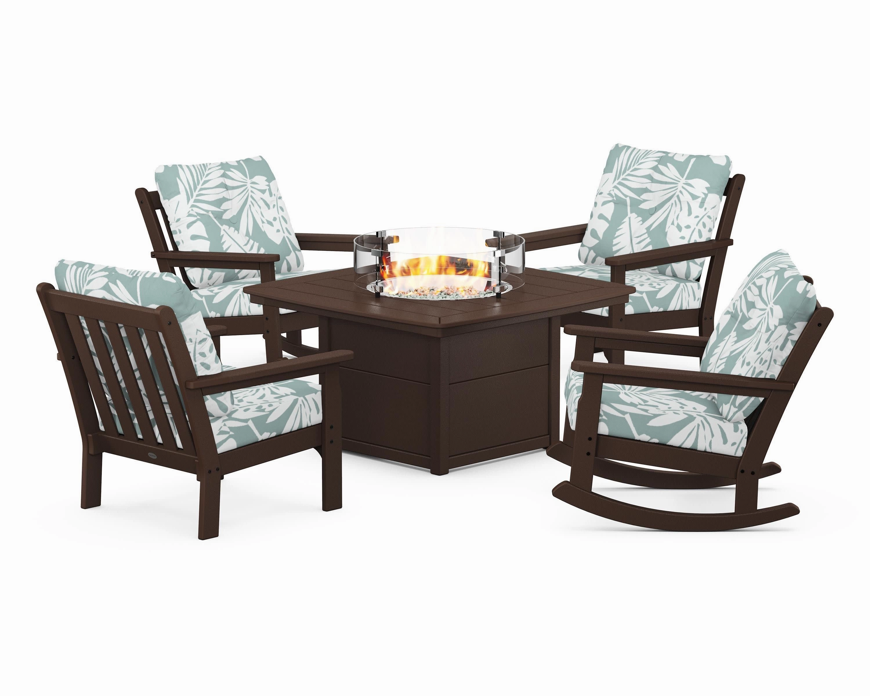 Vineyard 5-Piece Deep Seating Rocking Chair Conversation Set with Fire Pit Table