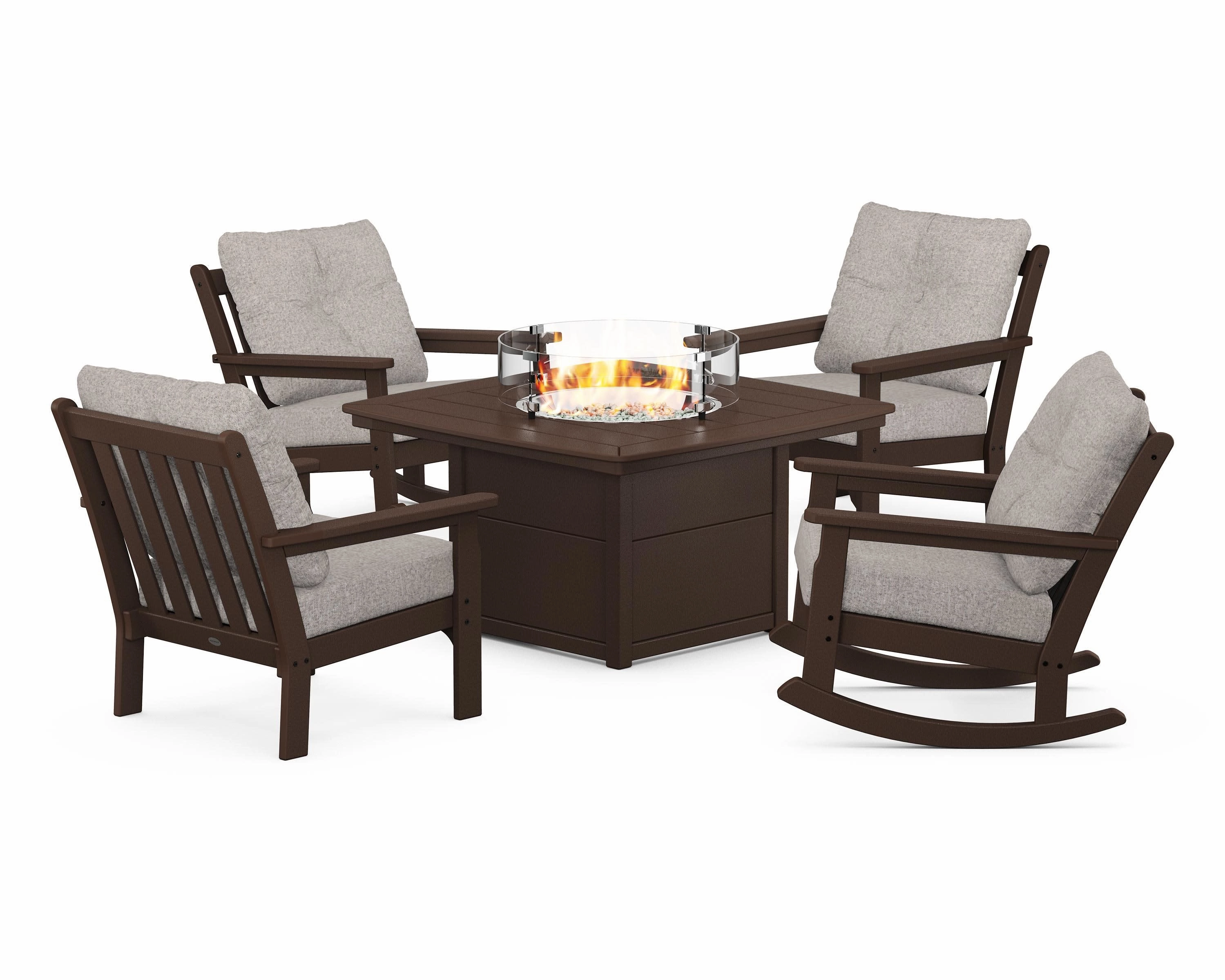 Vineyard 5-Piece Deep Seating Rocking Chair Conversation Set with Fire Pit Table
