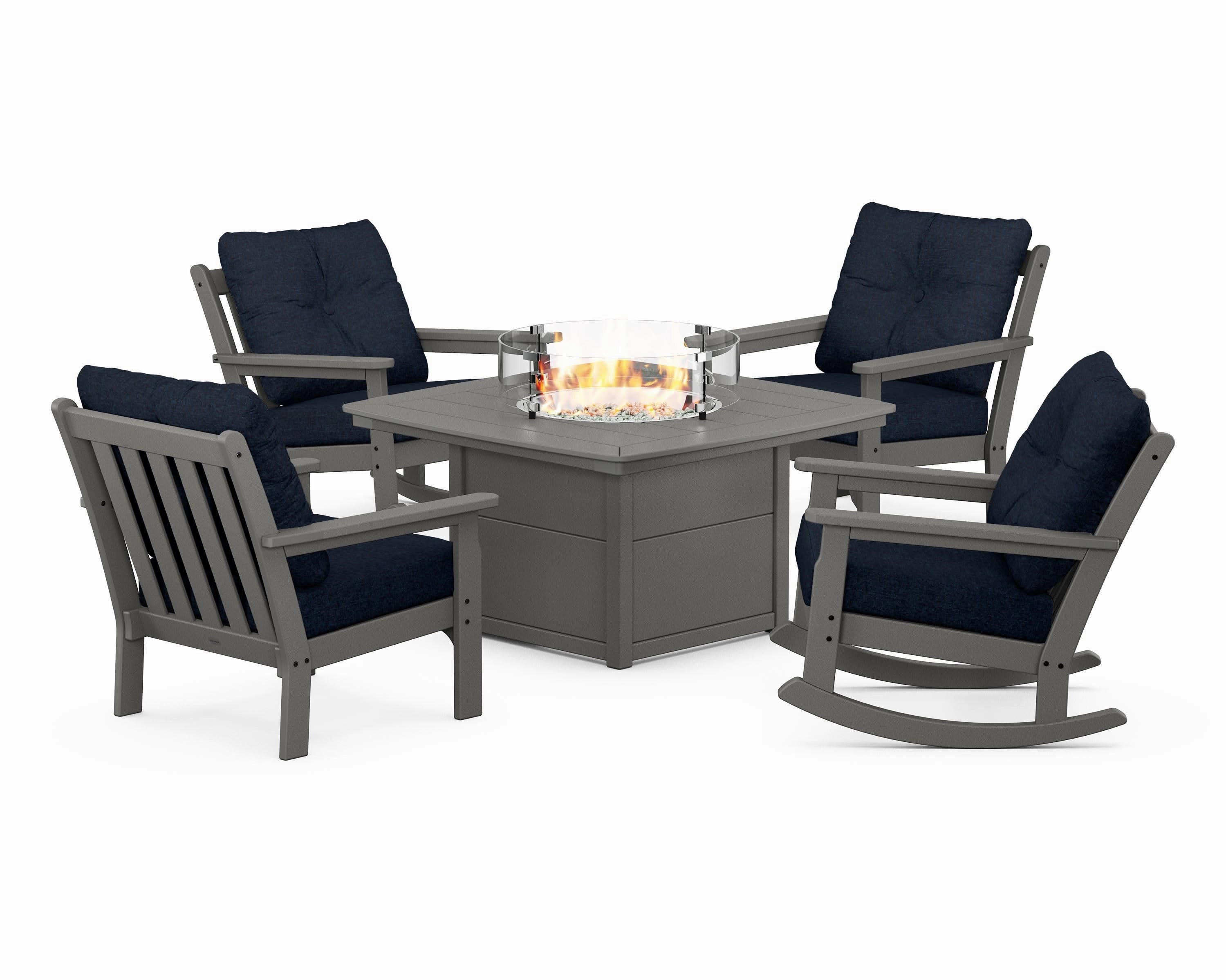 Vineyard 5-Piece Deep Seating Rocking Chair Conversation Set with Fire Pit Table