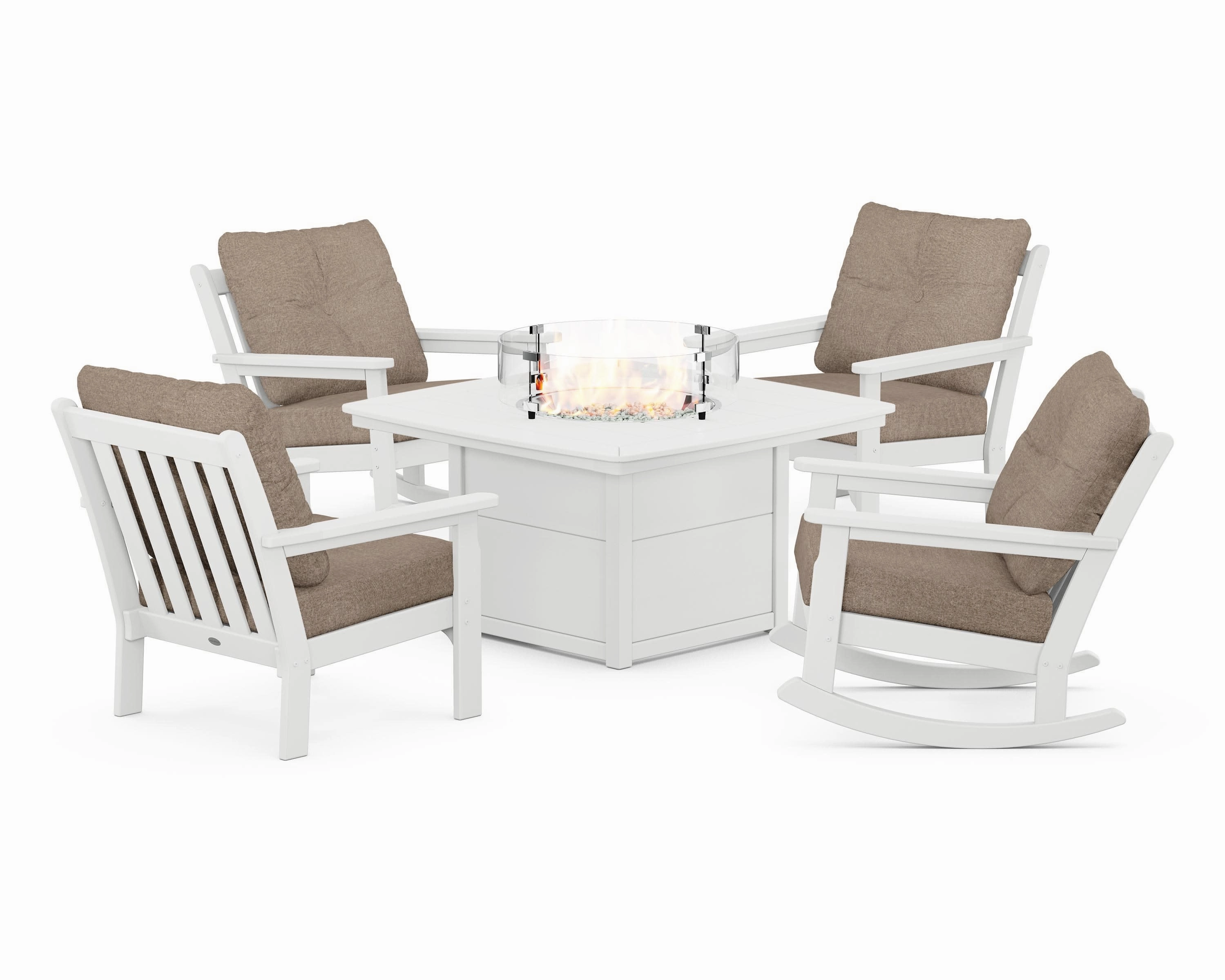 Vineyard 5-Piece Deep Seating Rocking Chair Conversation Set with Fire Pit Table