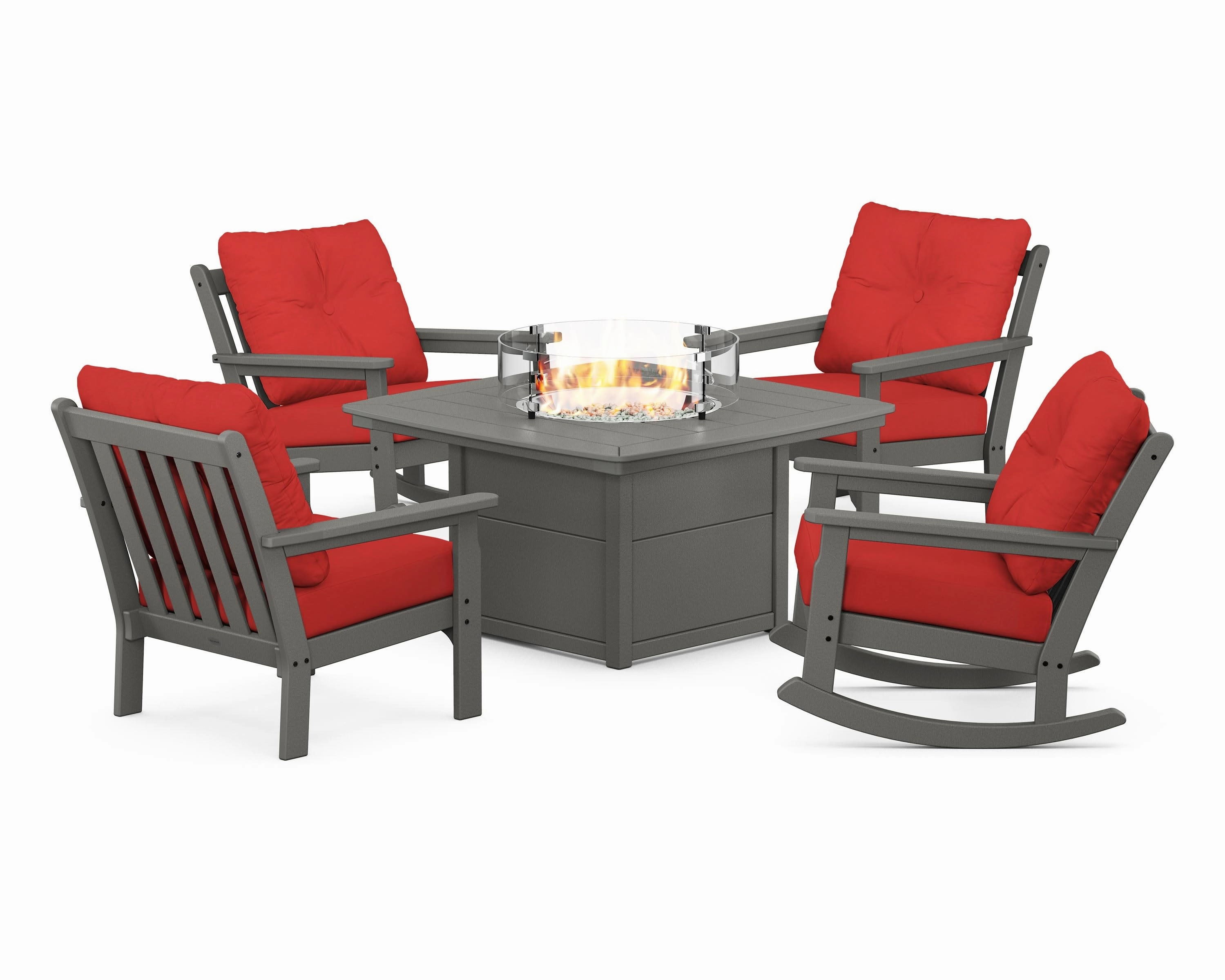 Vineyard 5-Piece Deep Seating Rocking Chair Conversation Set with Fire Pit Table