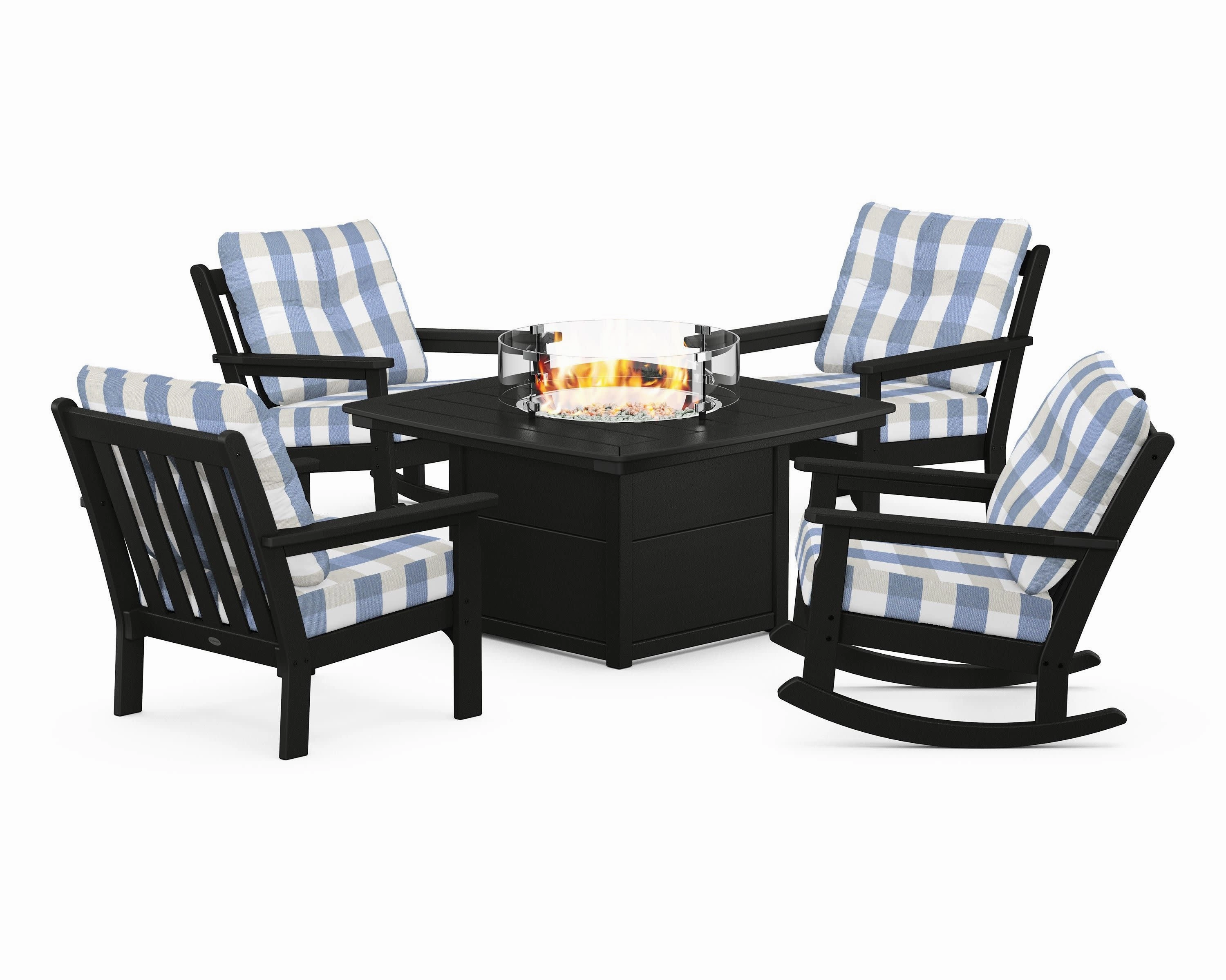 Vineyard 5-Piece Deep Seating Rocking Chair Conversation Set with Fire Pit Table