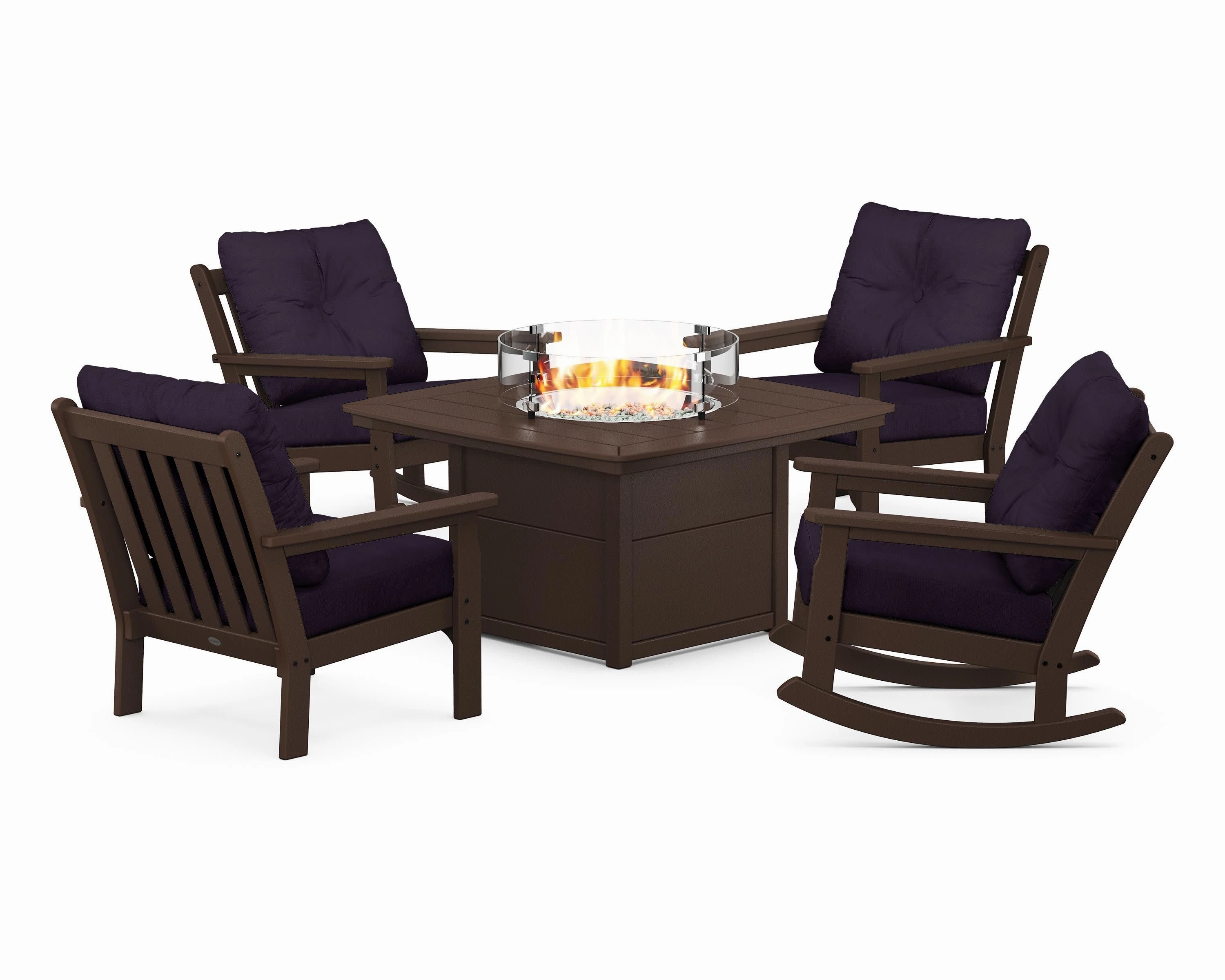 Vineyard 5-Piece Deep Seating Rocking Chair Conversation Set with Fire Pit Table
