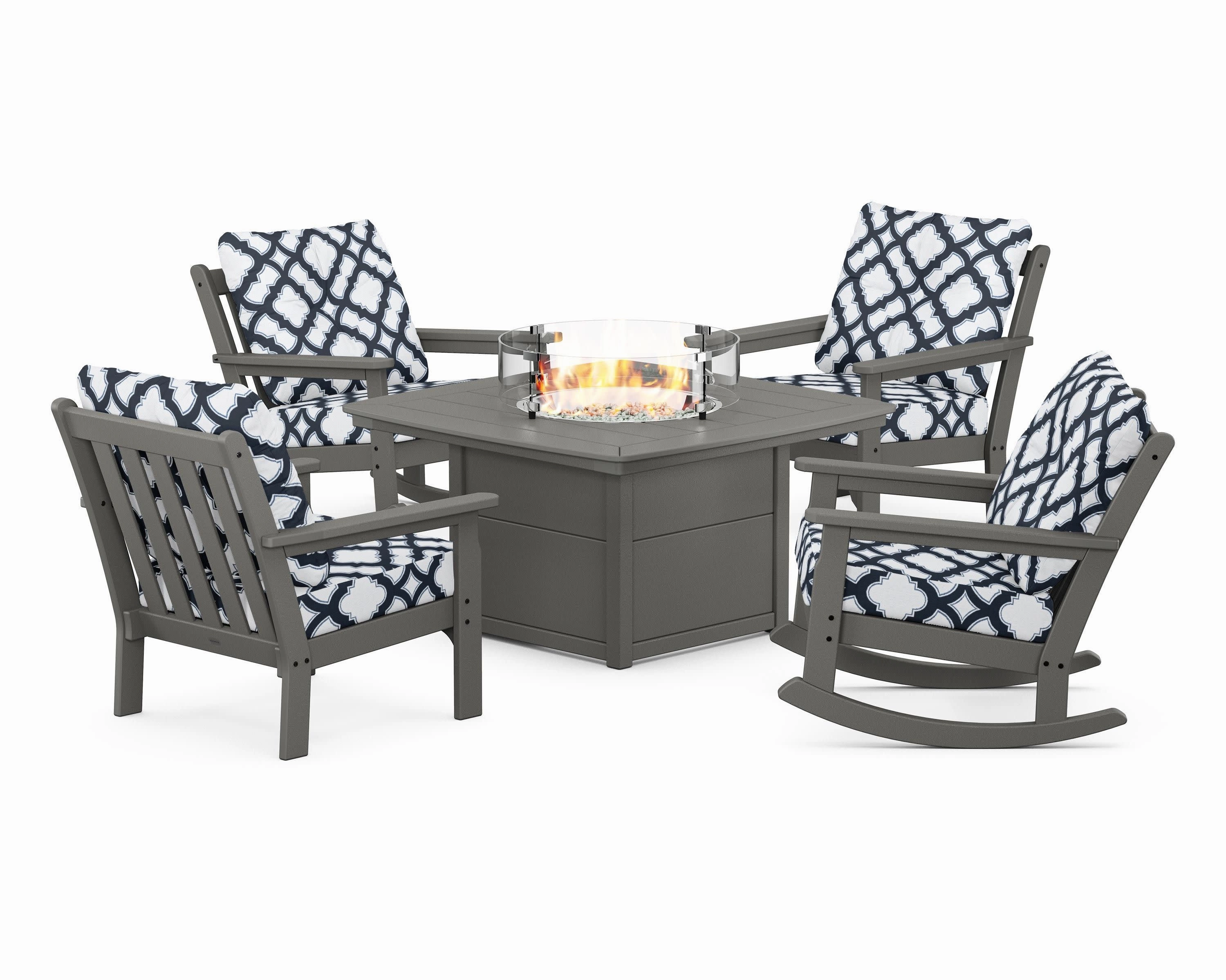 Vineyard 5-Piece Deep Seating Rocking Chair Conversation Set with Fire Pit Table