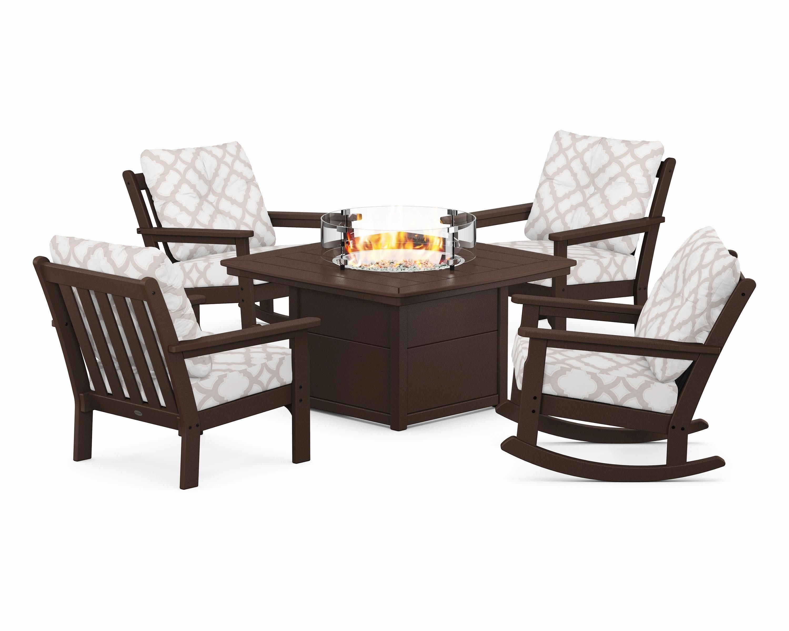 Vineyard 5-Piece Deep Seating Rocking Chair Conversation Set with Fire Pit Table