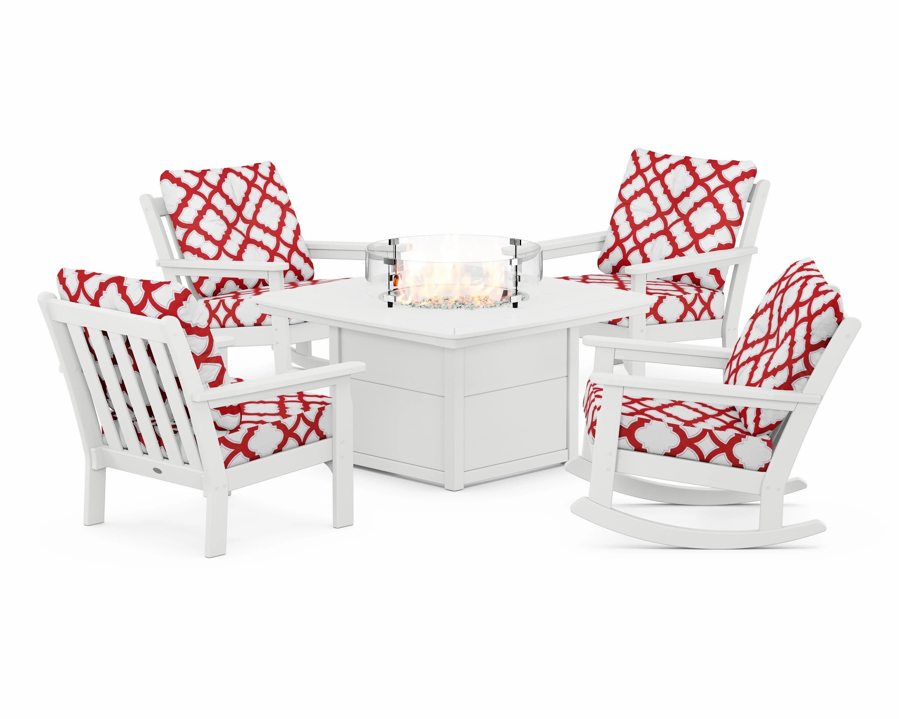 Vineyard 5-Piece Deep Seating Rocking Chair Conversation Set with Fire Pit Table