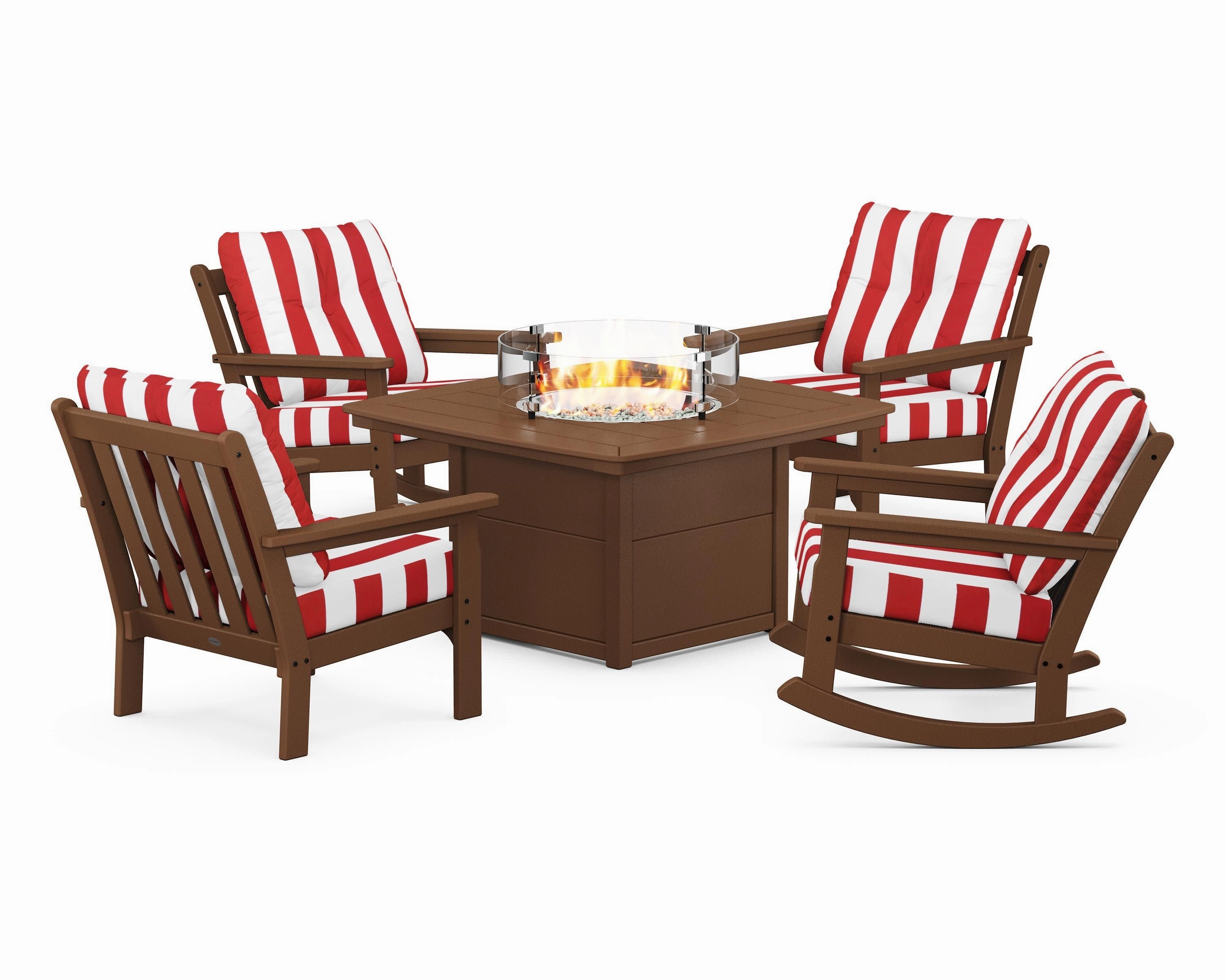 Vineyard 5-Piece Deep Seating Rocking Chair Conversation Set with Fire Pit Table