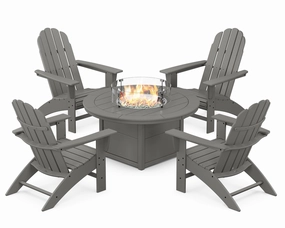Vineyard Curveback Adirondack 5-Piece Conversation Set with Fire Pit Tableoutdoor patio dining furniture set