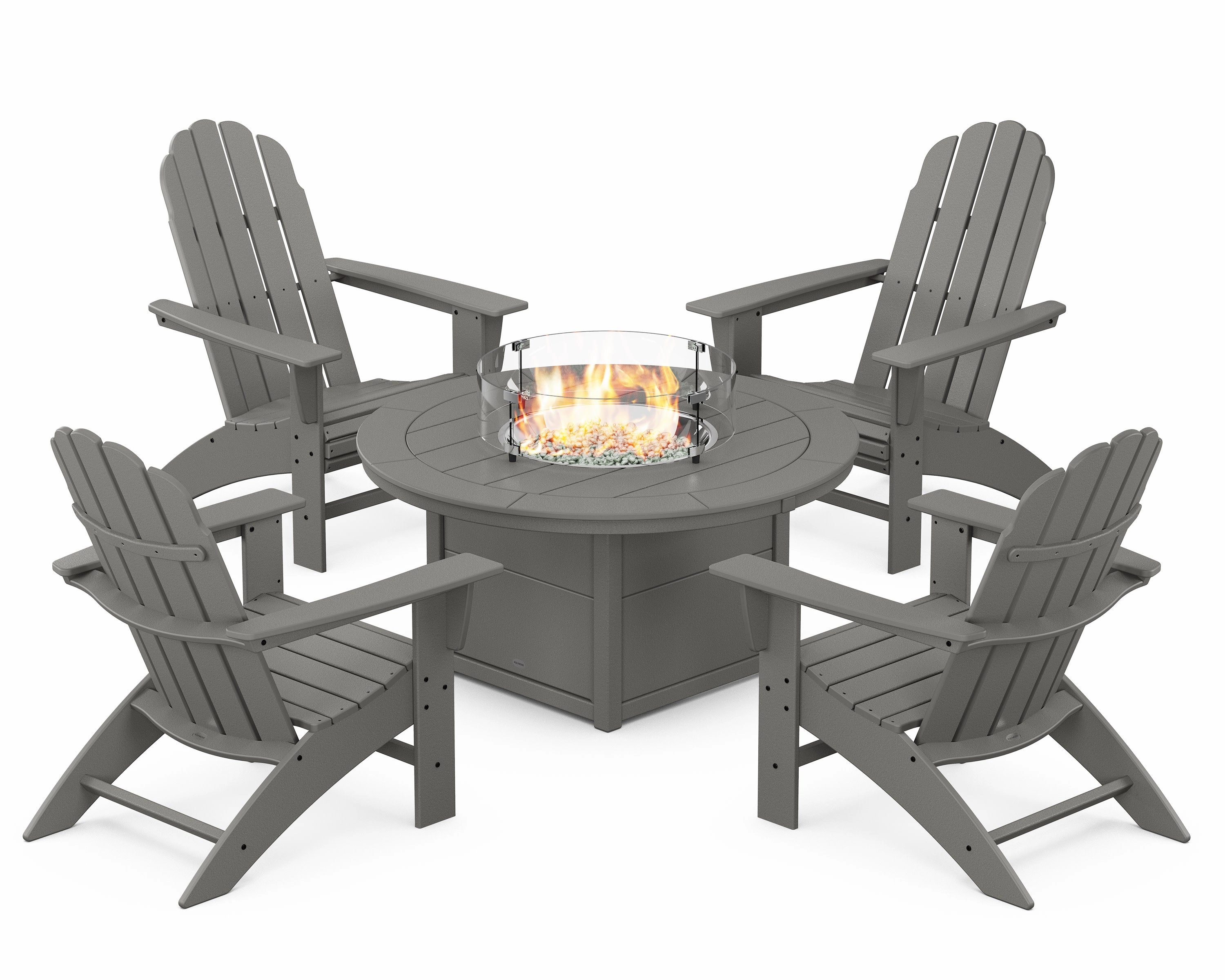 Vineyard Curveback Adirondack 5-Piece Conversation Set with Fire Pit Tableoutdoor patio dining furniture set