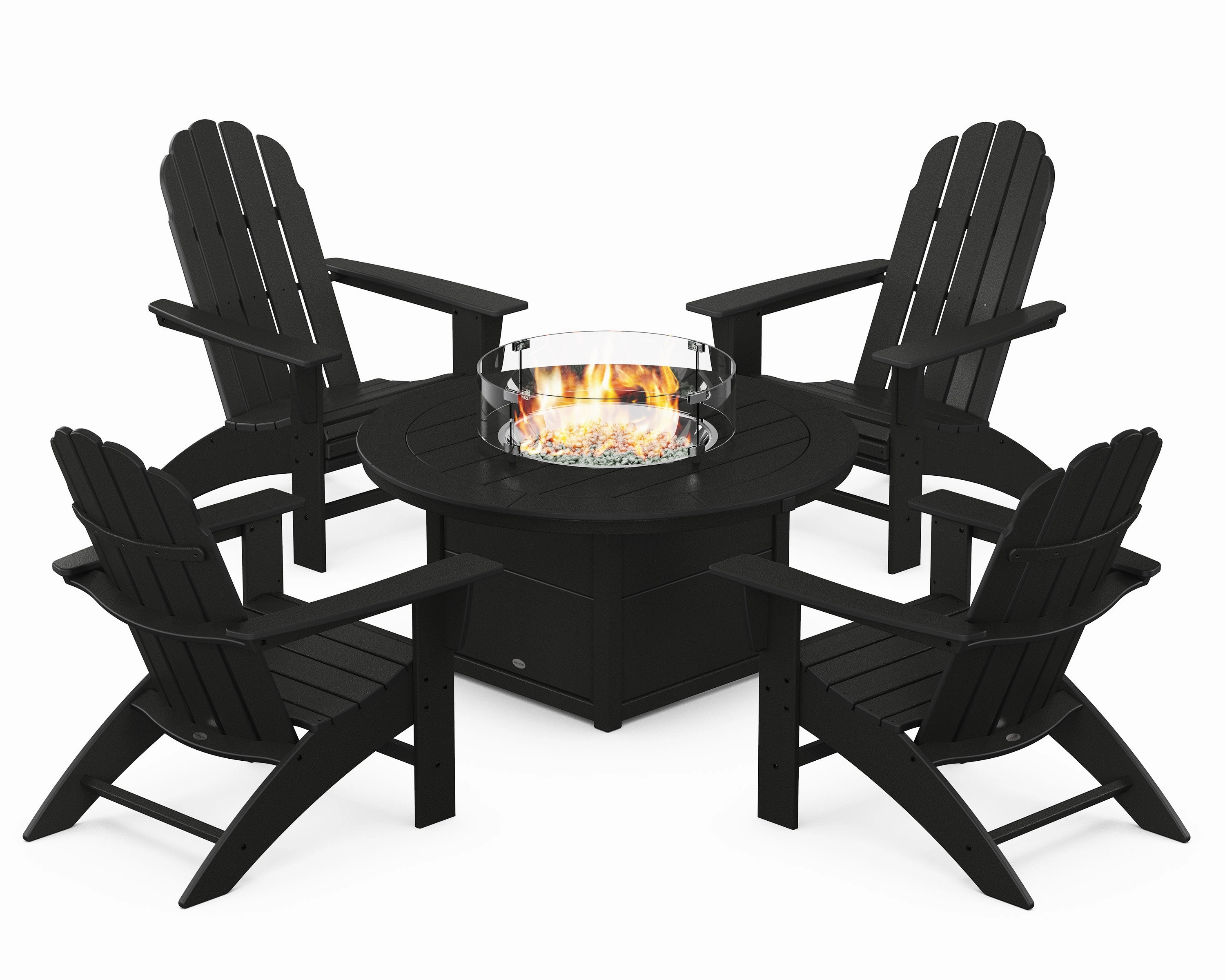 Vineyard Curveback Adirondack 5-Piece Conversation Set with Fire Pit Table