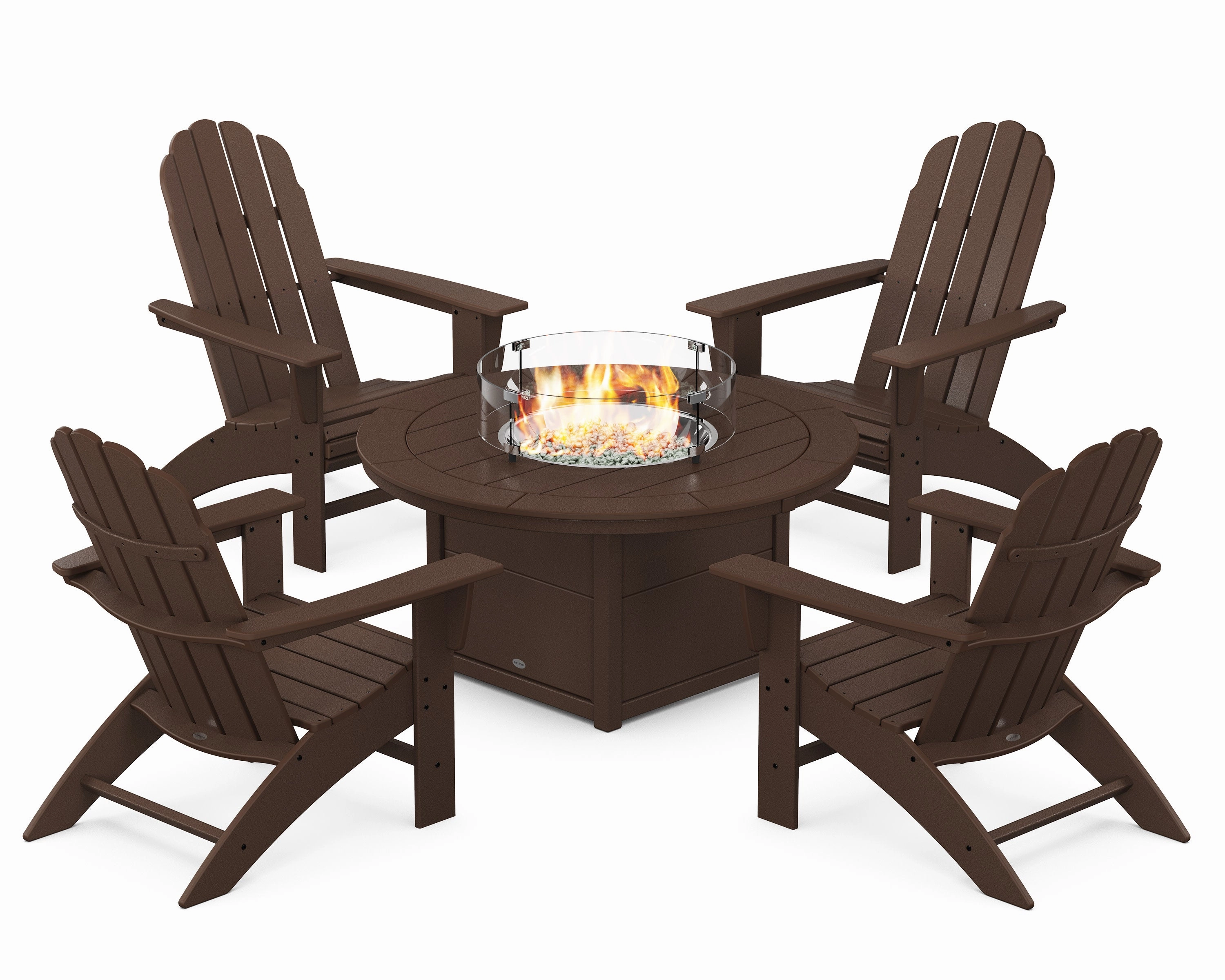 Vineyard Curveback Adirondack 5-Piece Conversation Set with Fire Pit Table