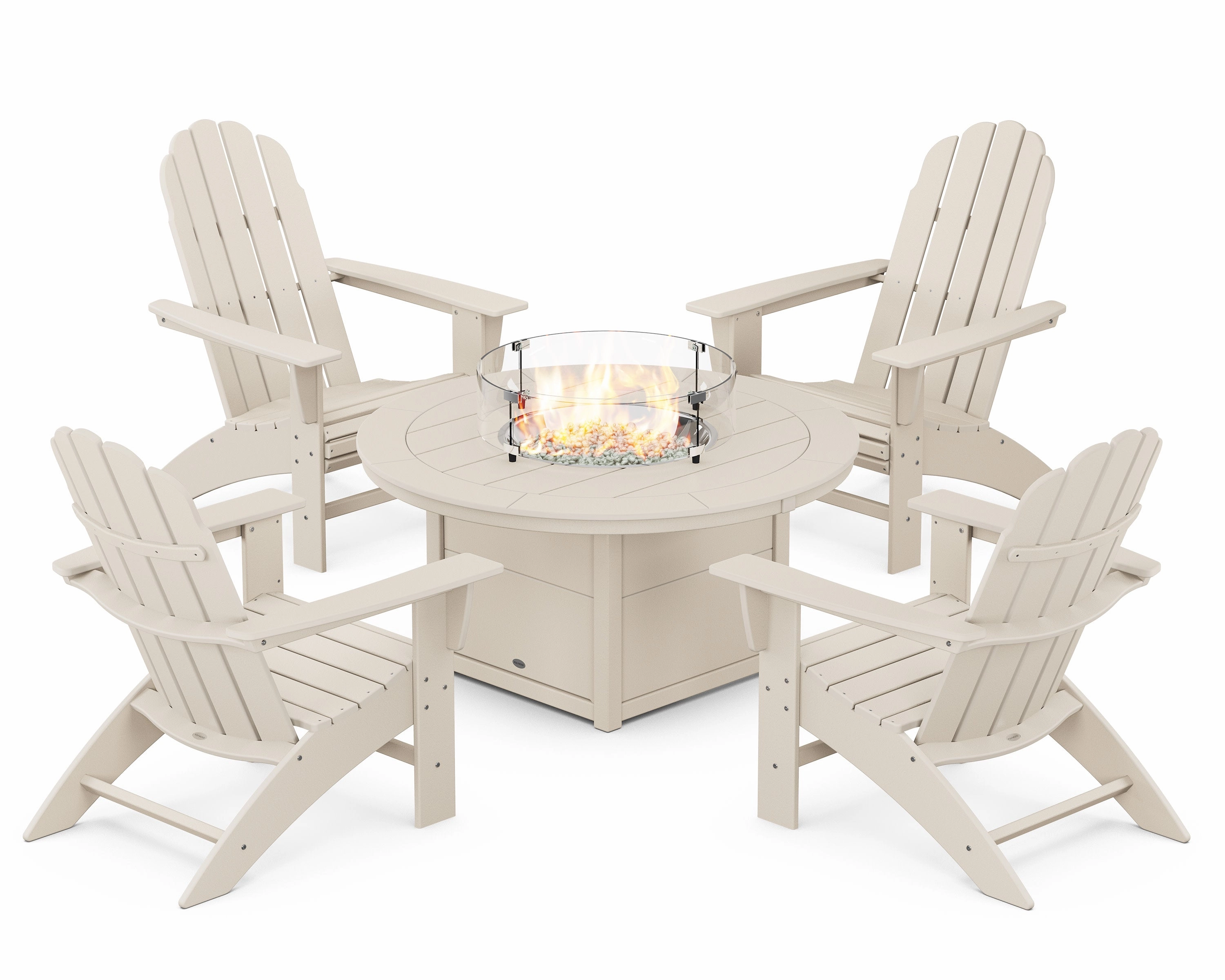 Vineyard Curveback Adirondack 5-Piece Conversation Set with Fire Pit Table