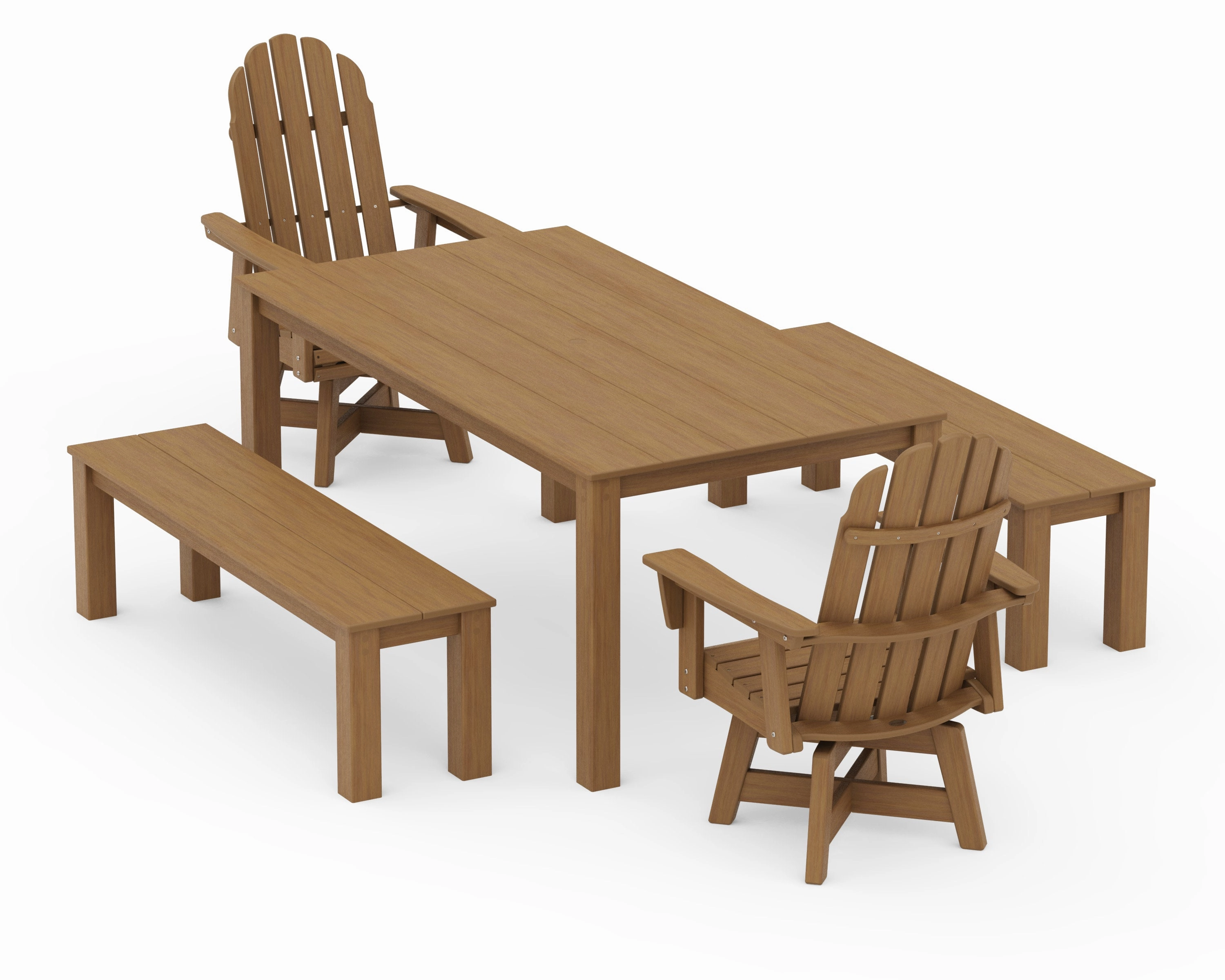 Vineyard Curveback Adirondack 5-Piece Parsons Swivel Dining Set with Benches