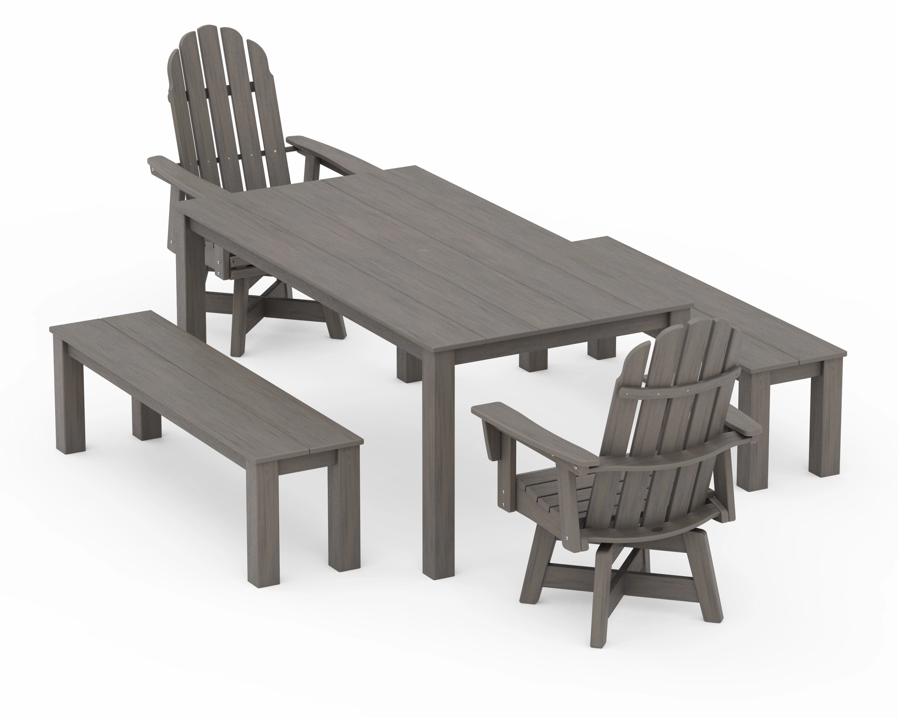 Vineyard Curveback Adirondack 5-Piece Parsons Swivel Dining Set with Benches