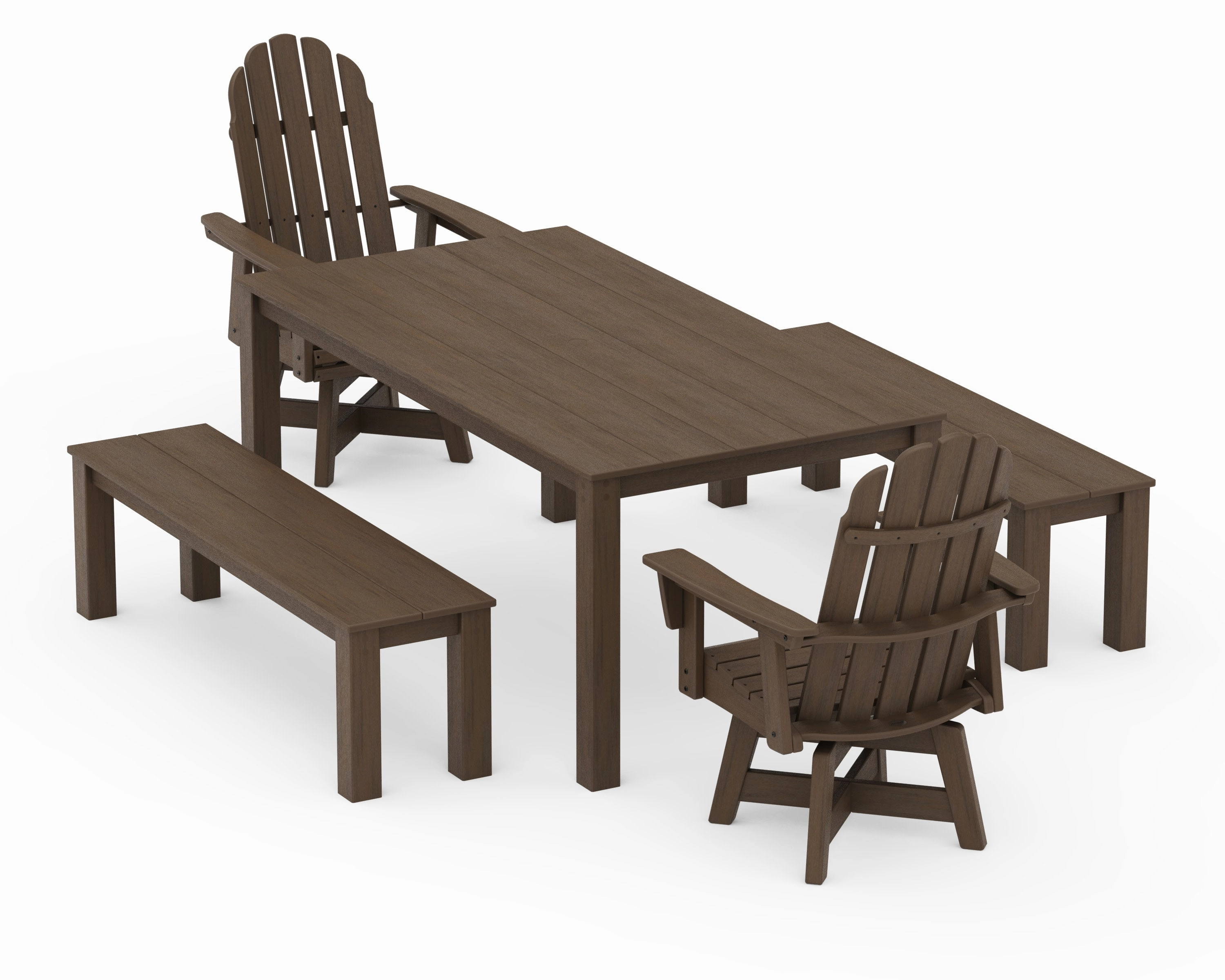 Vineyard Curveback Adirondack 5-Piece Parsons Swivel Dining Set with Benches