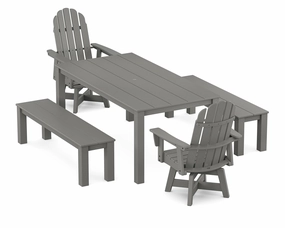 Vineyard Curveback Adirondack 5-Piece Parsons Swivel Dining Set with Benchesoutdoor patio furniture set