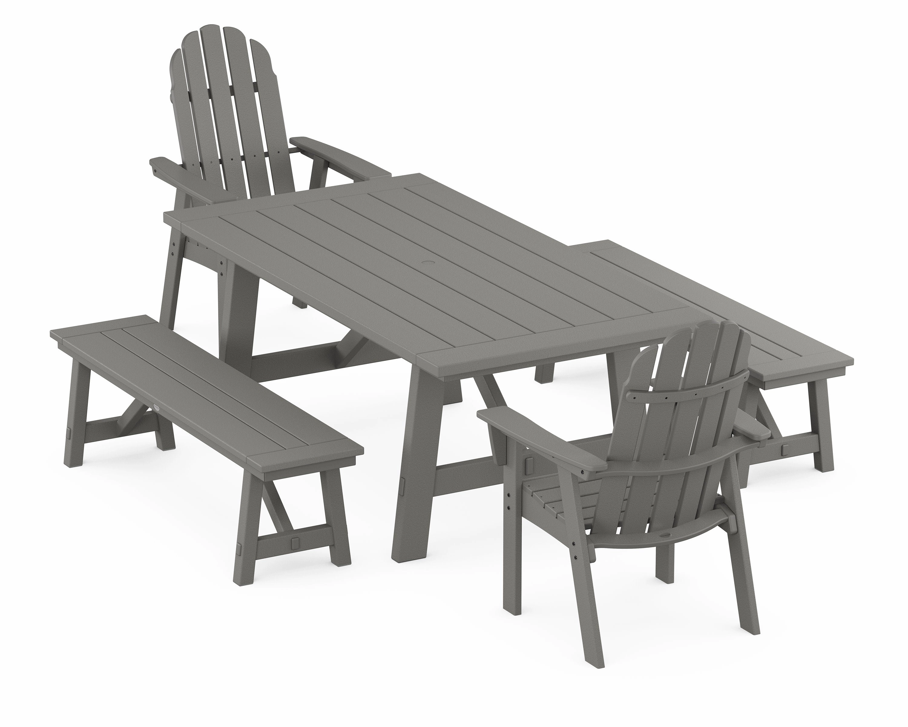 Vineyard Curveback Adirondack 5-Piece Rustic Farmhouse Dining Set With Benchesoutdoor patio furniture set