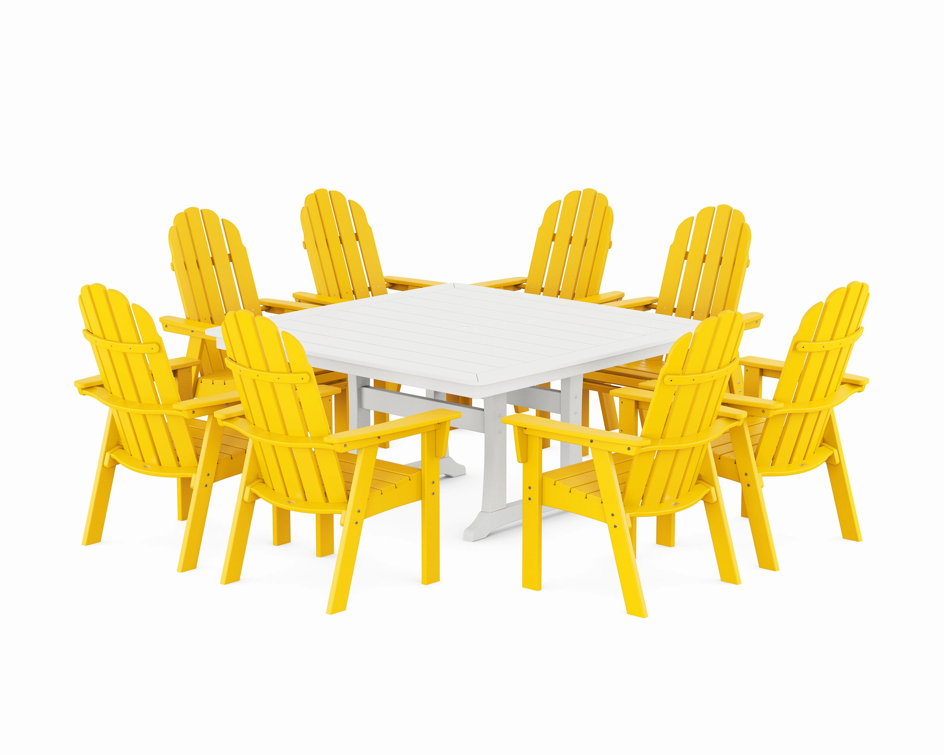 Vineyard Curveback Adirondack 9-Piece Nautical Trestle Dining Set