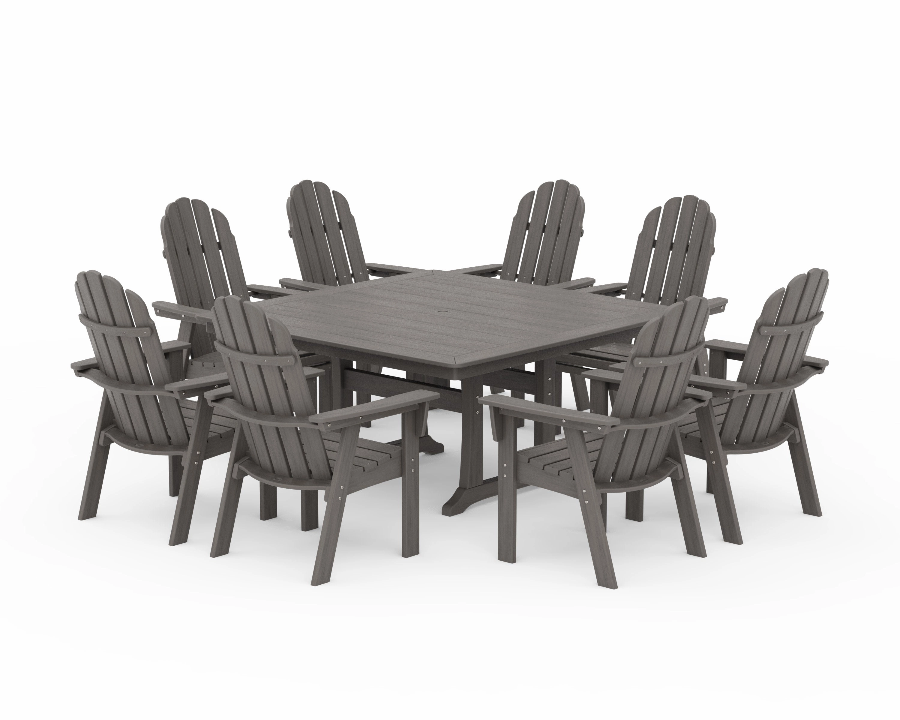 Vineyard Curveback Adirondack 9-Piece Nautical Trestle Dining Set