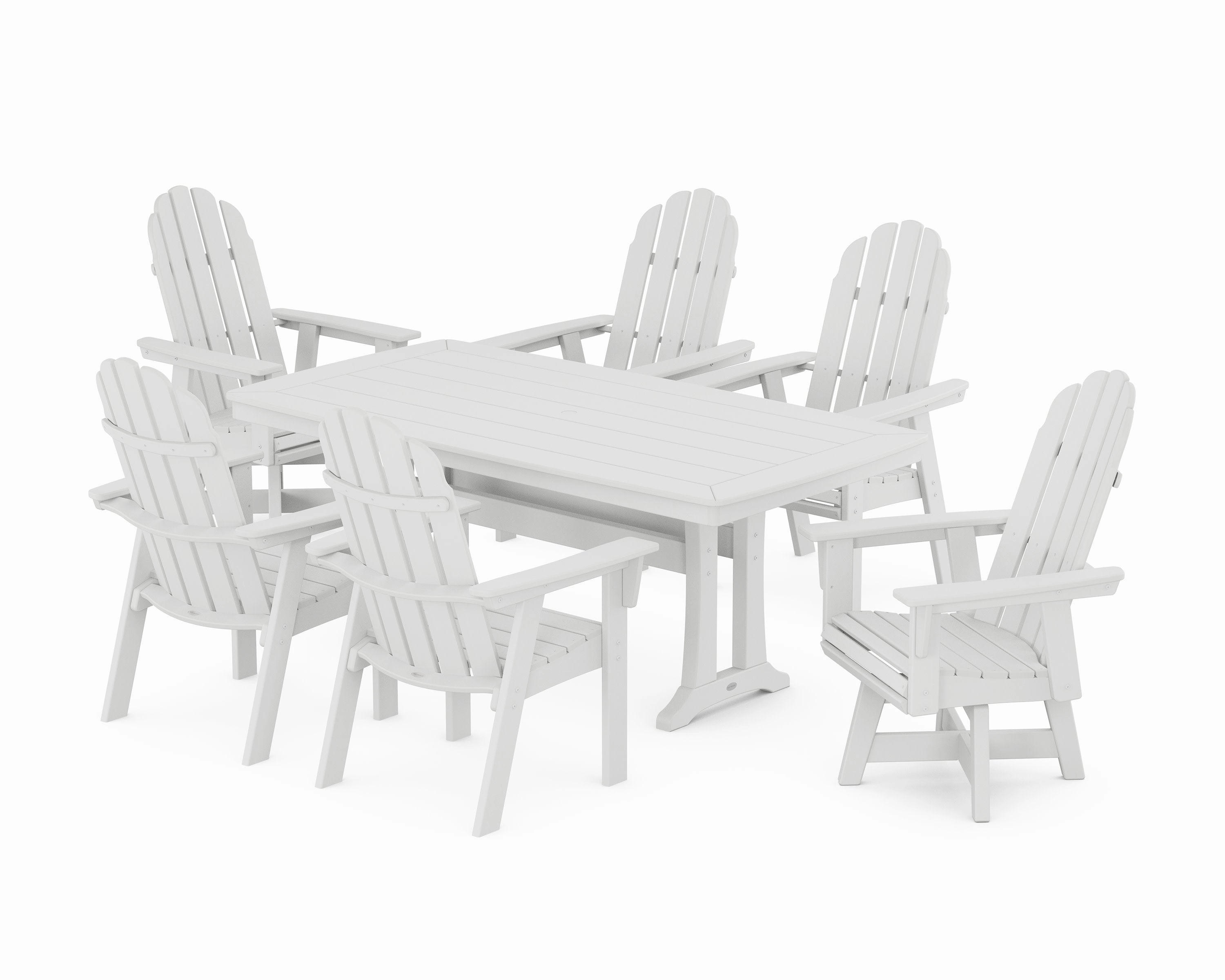 Vineyard Curveback Adirondack Swivel Chair 7-Piece Dining Set with Trestle Legs