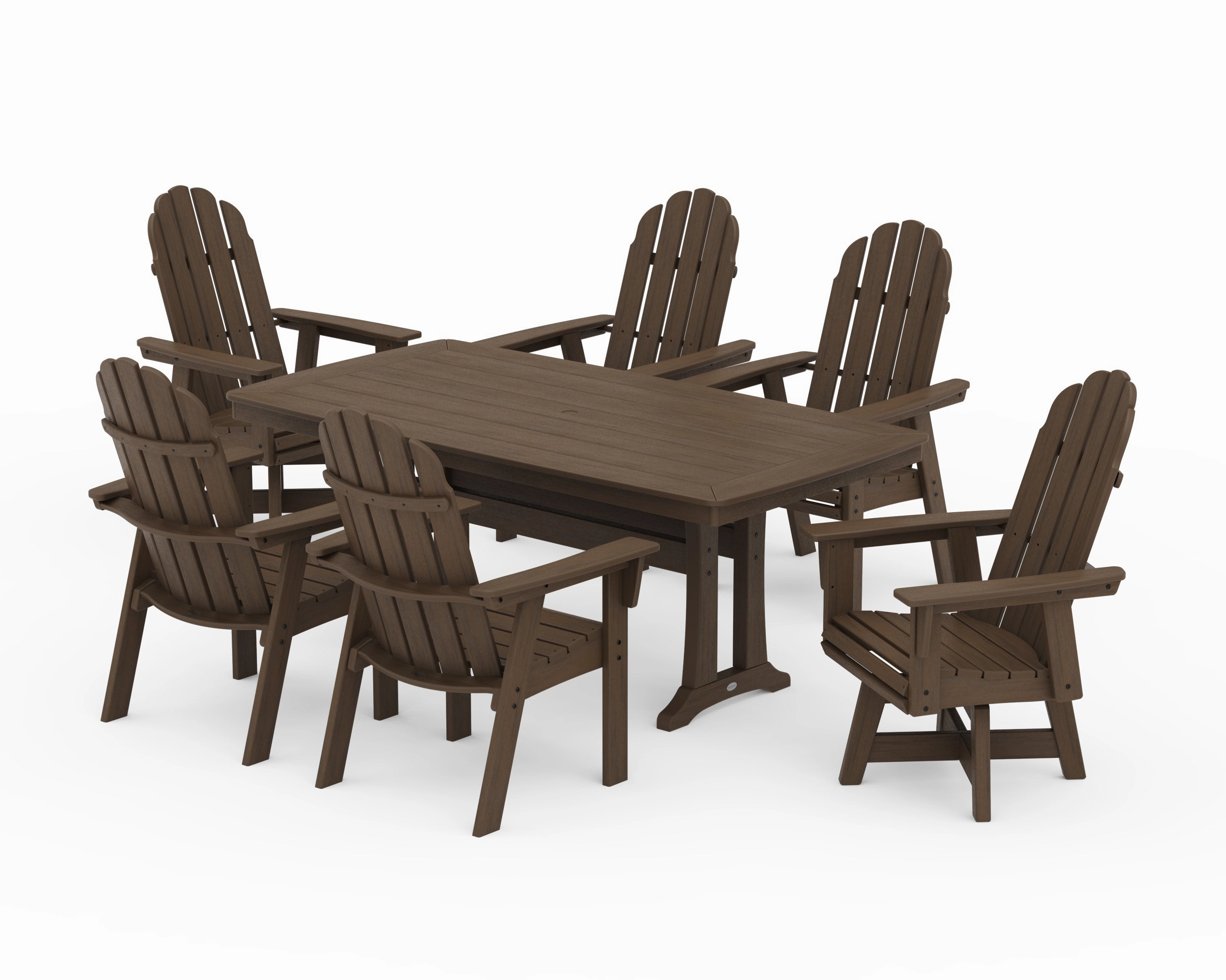 Vineyard Curveback Adirondack Swivel Chair 7-Piece Dining Set with Trestle Legs