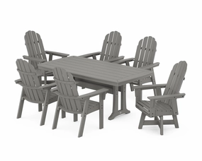 Vineyard Curveback Adirondack Swivel Chair 7-Piece Dining Set with Trestle Legsoutdoor patio furniture set