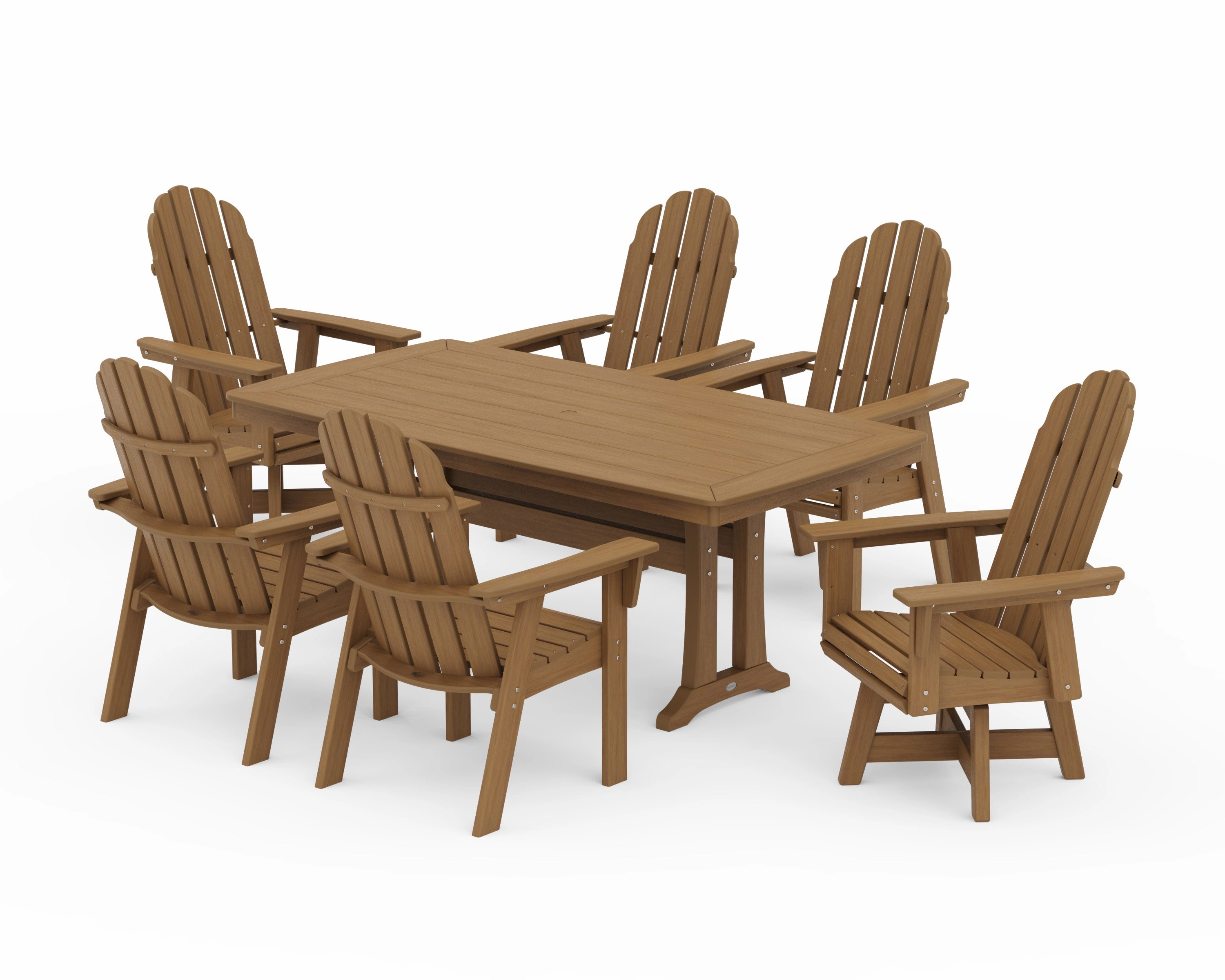Vineyard Curveback Adirondack Swivel Chair 7-Piece Dining Set with Trestle Legs