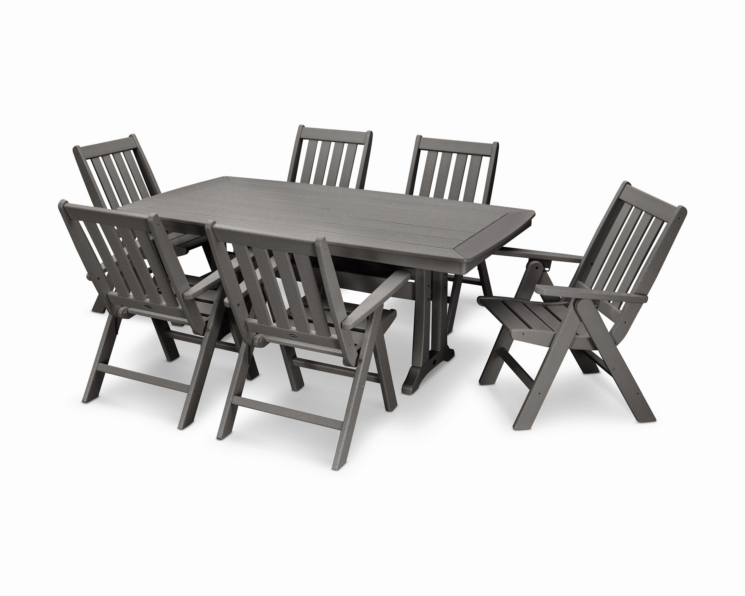 Vineyard Folding Chair 7-Piece Dining Set with Trestle Legsoutdoor patio furniture set
