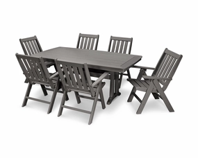 Vineyard Folding Chair 7-Piece Dining Set with Trestle Legsoutdoor patio furniture set