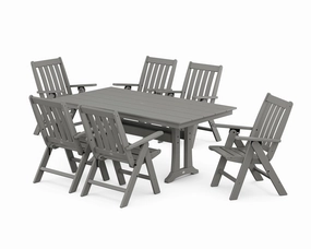 Vineyard Folding Chair 7-Piece Farmhouse Dining Set with Trestle Legsoutdoor patio furniture set