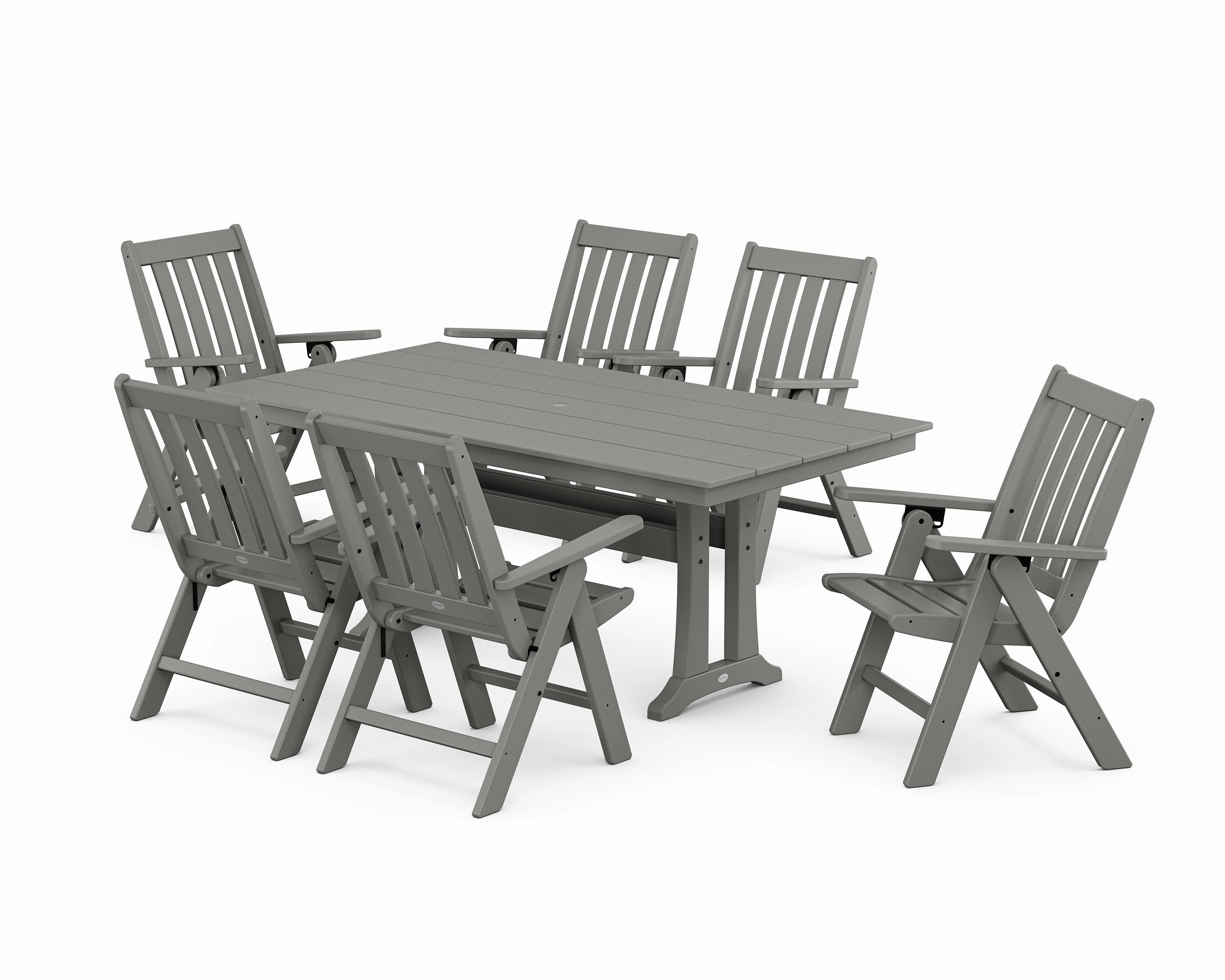 Vineyard Folding Chair 7-Piece Farmhouse Dining Set with Trestle Legsoutdoor patio furniture set