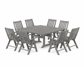 Vineyard Folding Chair 9-Piece Square Dining Set with Trestle Legsoutdoor patio furniture set