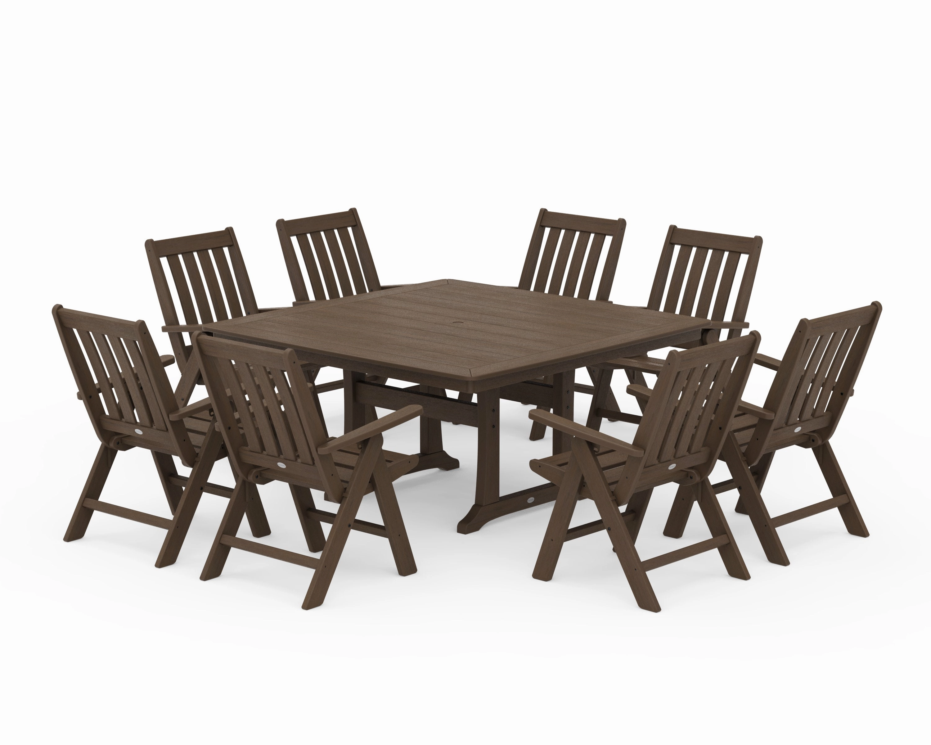 Vineyard Folding Chair 9-Piece Square Dining Set with Trestle Legs