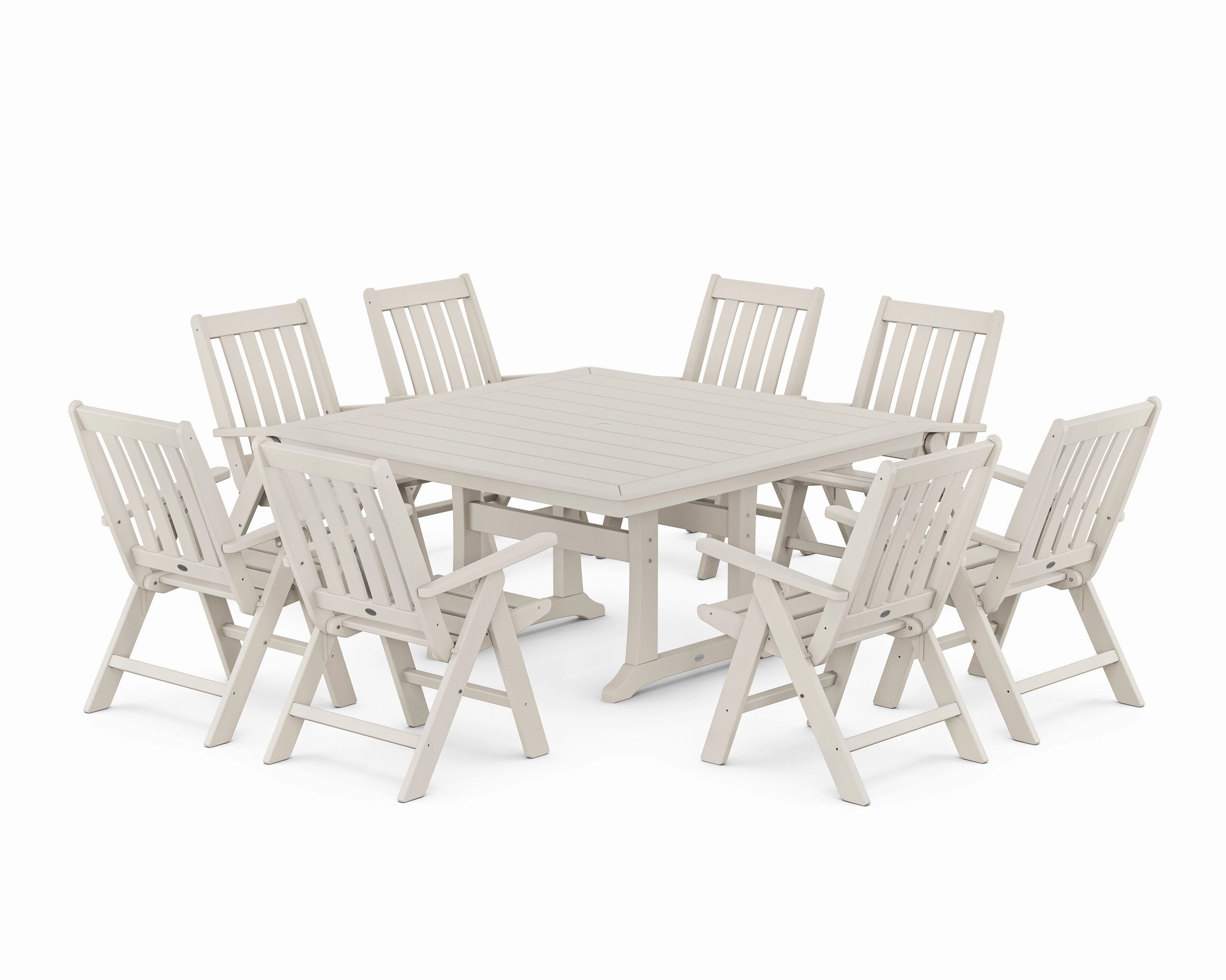 Vineyard Folding Chair 9-Piece Square Dining Set with Trestle Legs