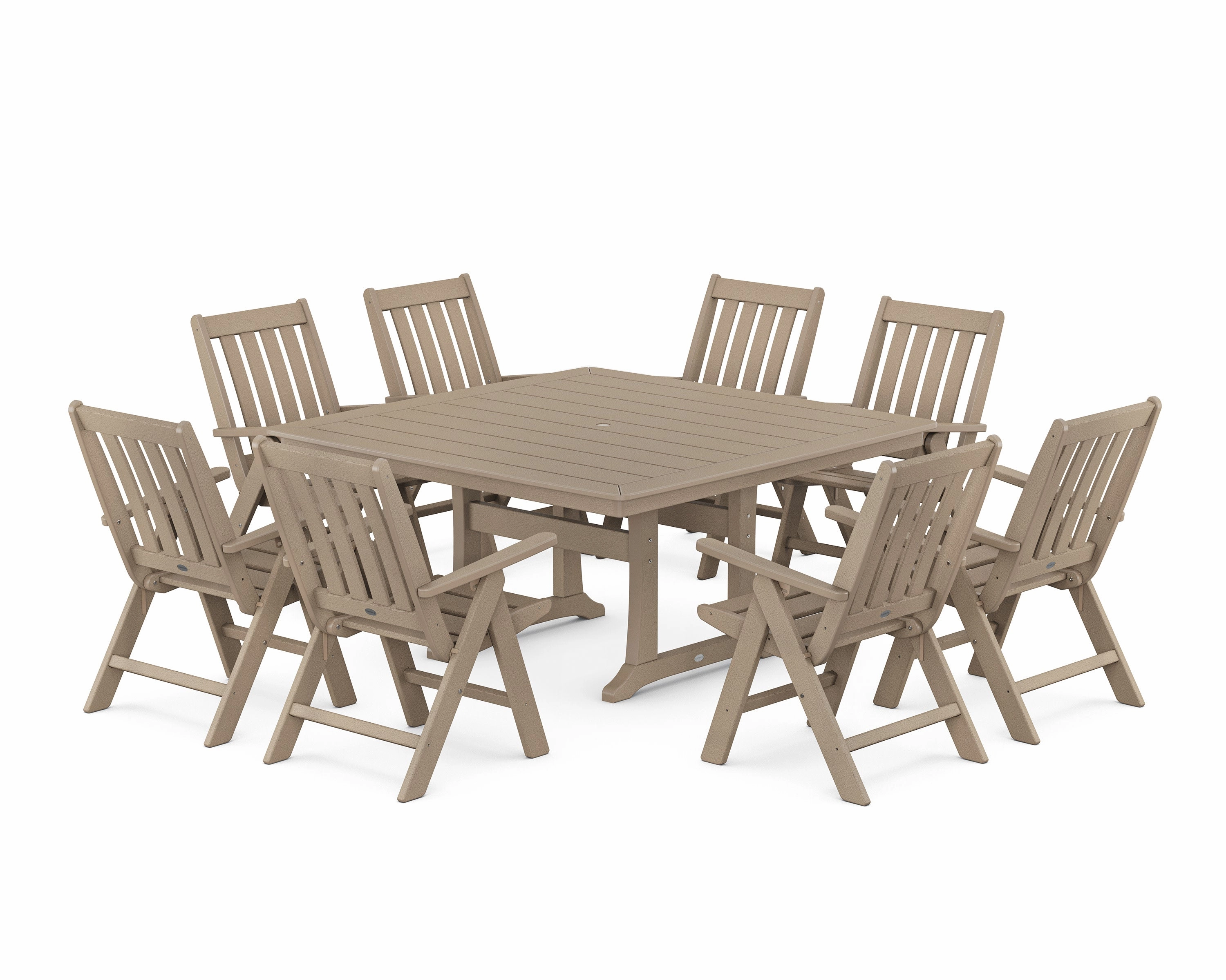 Vineyard Folding Chair 9-Piece Square Dining Set with Trestle Legs