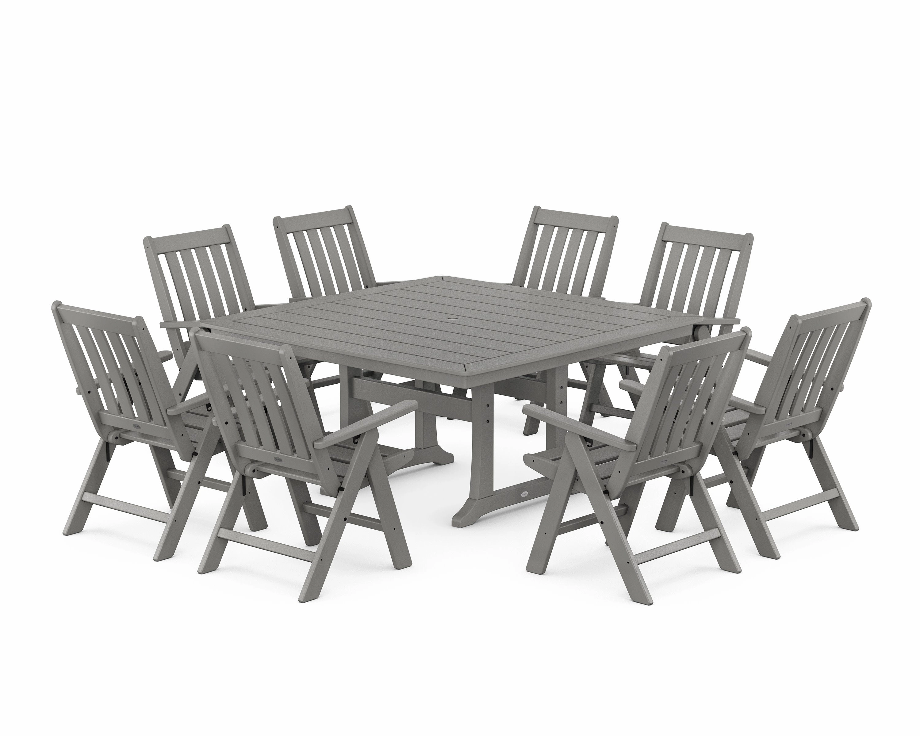 Vineyard Folding Chair 9-Piece Square Dining Set with Trestle Legsoutdoor patio furniture set