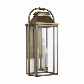 Wellsworth Three Light Lantern Painted Distressed BrassOutdoor wall sconces with motion sensor