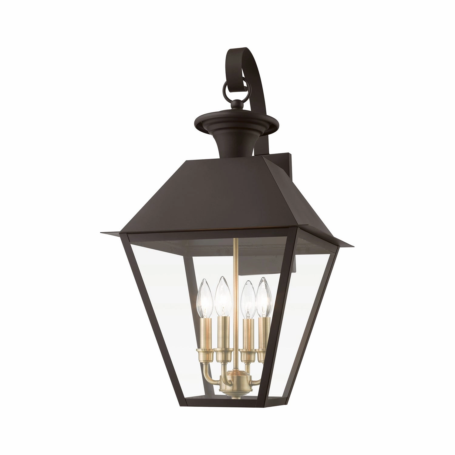 Wentworth Four Light Outdoor Wall Lantern Bronze w/Antique Brass Finish Cluster