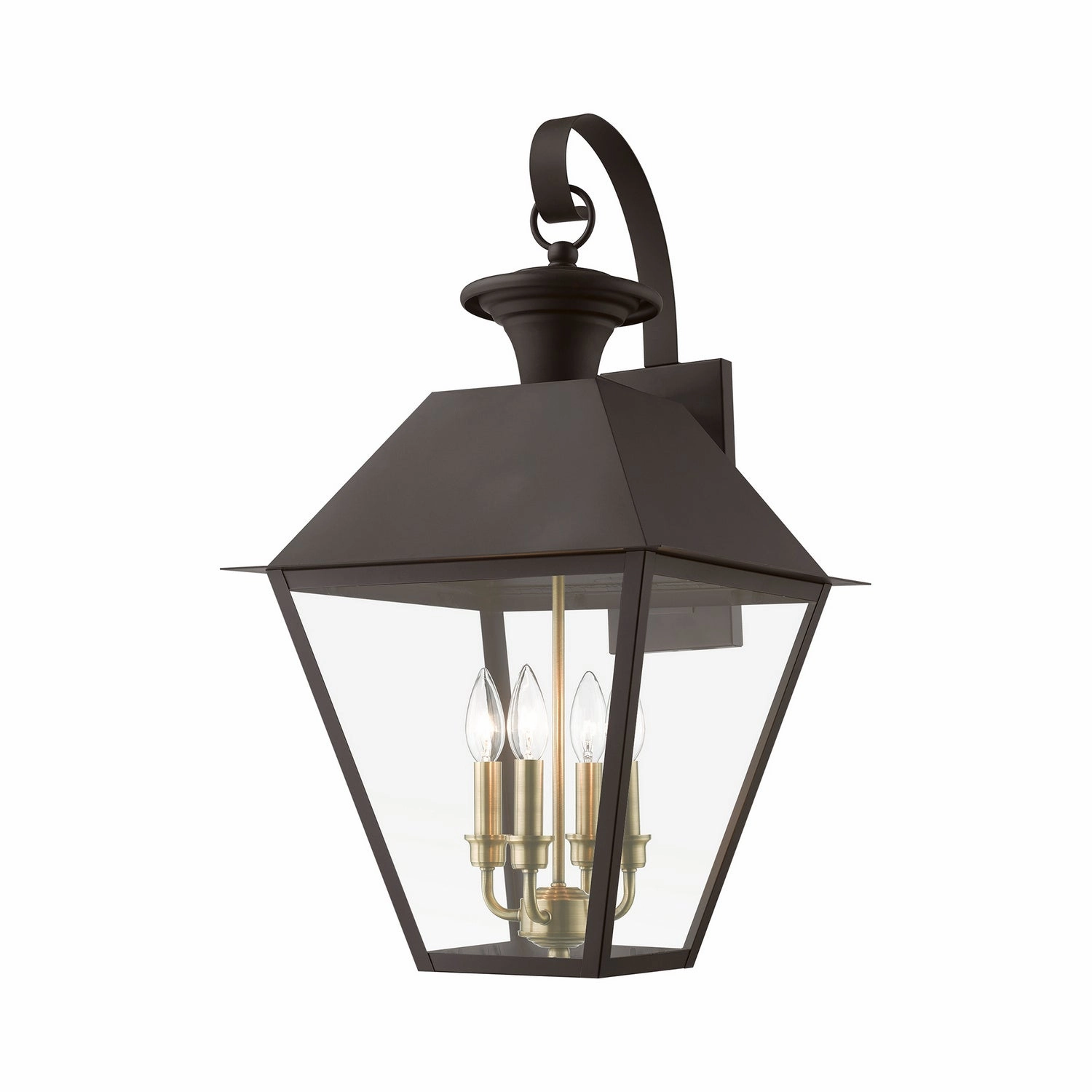 Wentworth Four Light Outdoor Wall Lantern Bronze w/Antique Brass Finish ClusterOutdoor wall sconces with motion sensor