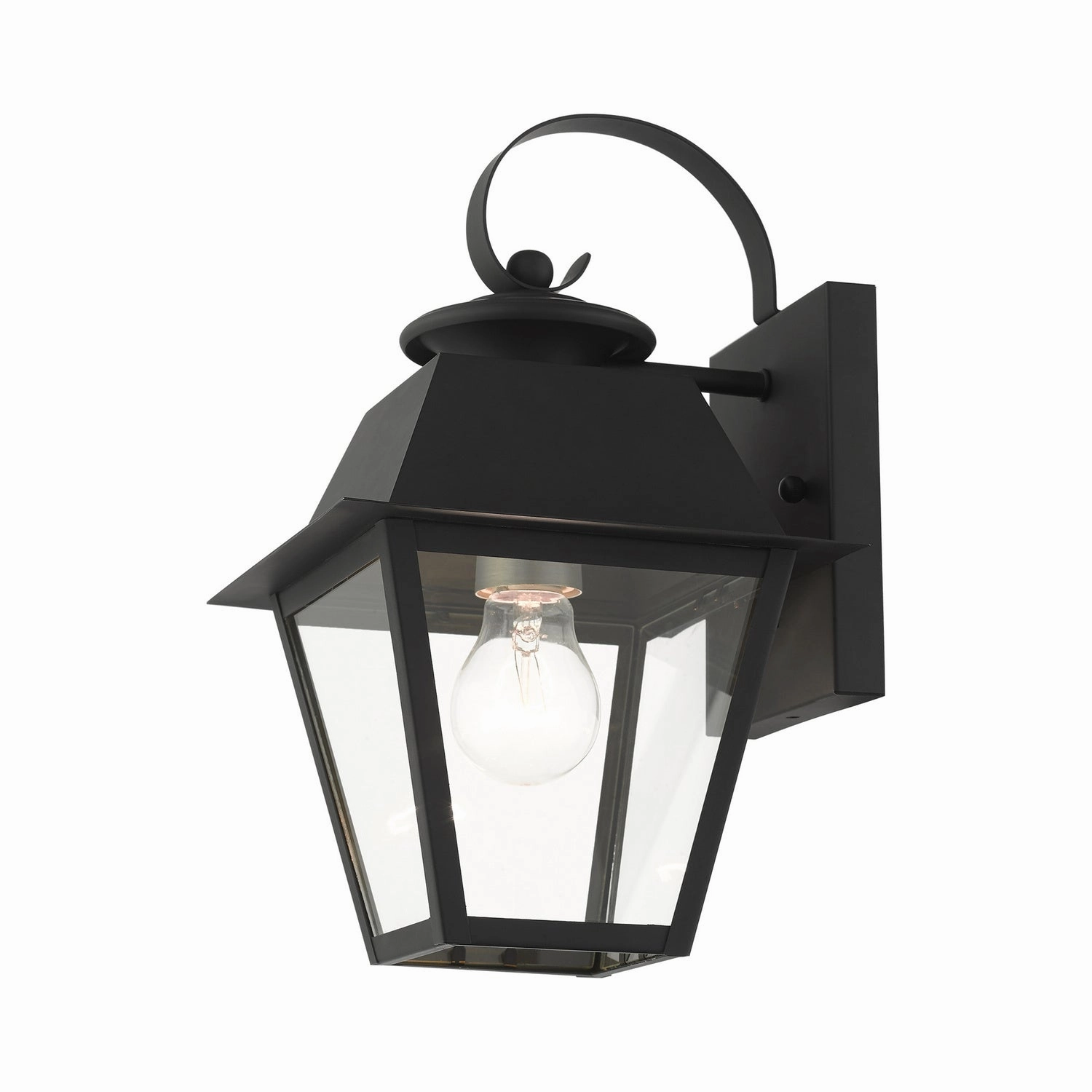 Wentworth One Light Outdoor Wall Lantern Black w/ Brushed Nickel Cluster