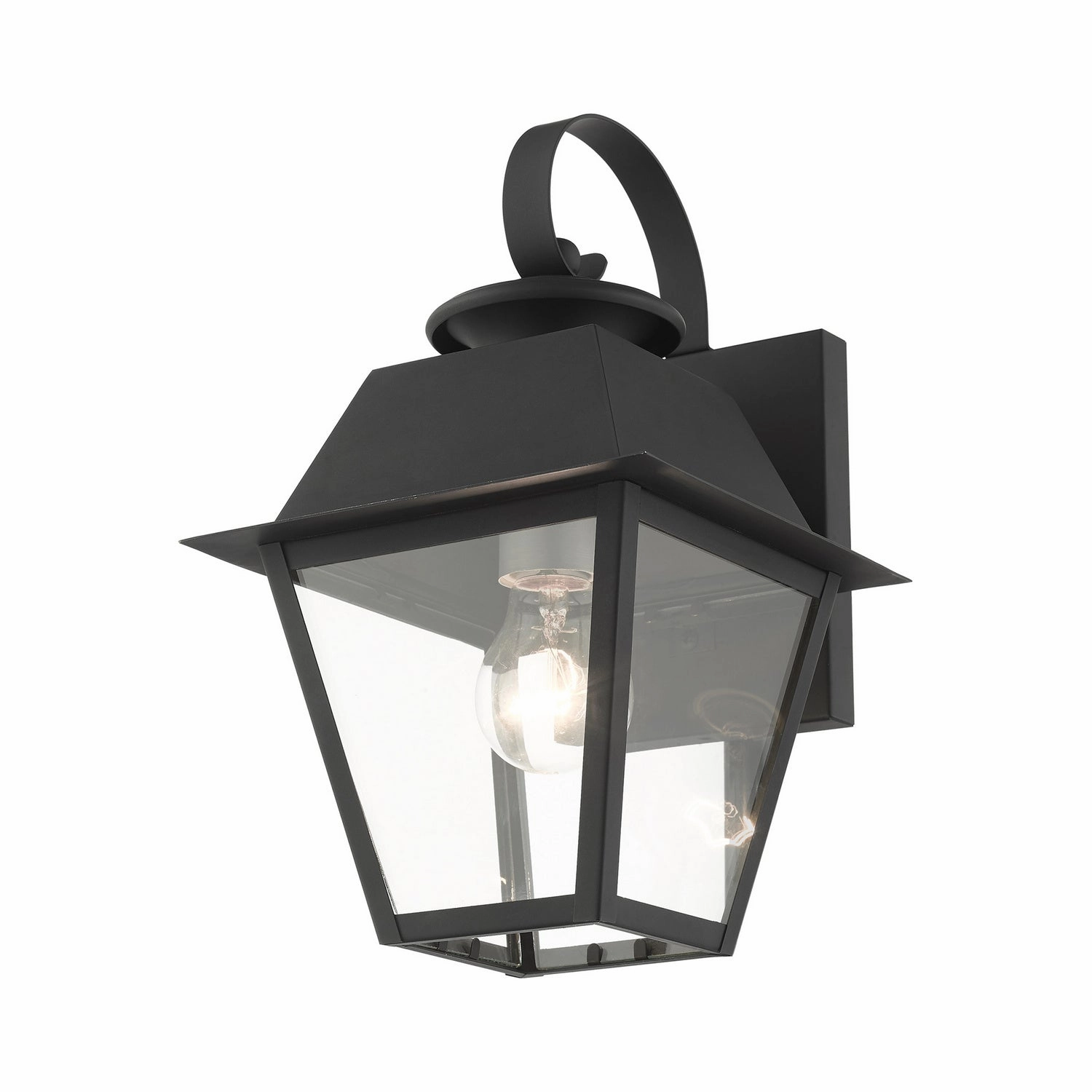 Wentworth One Light Outdoor Wall Lantern Black w/ Brushed Nickel Cluster