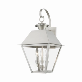 Wentworth Three Light Outdoor Wall Lantern Brushed NickelOutdoor wall sconces with motion sensor
