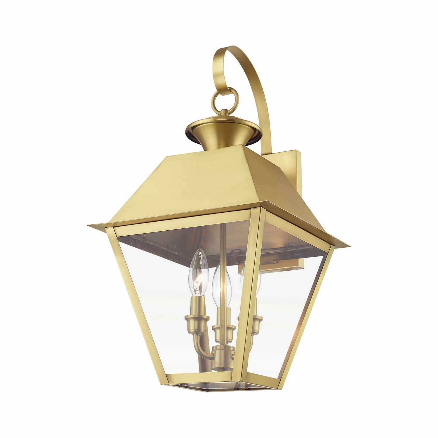 Wentworth Three Light Outdoor Wall Lantern Natural Brass