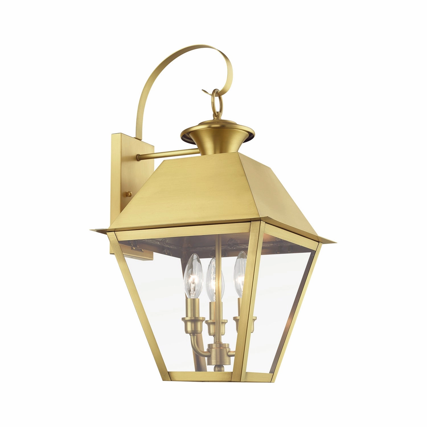 Wentworth Three Light Outdoor Wall Lantern Natural Brass