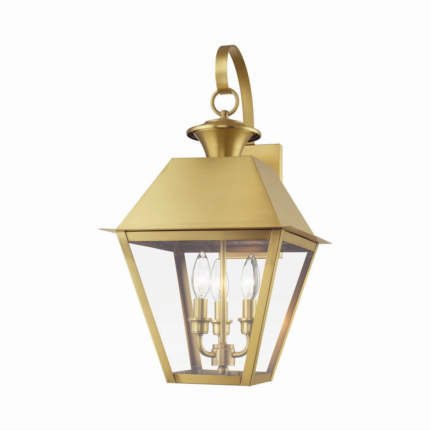 Wentworth Three Light Outdoor Wall Lantern Natural Brass