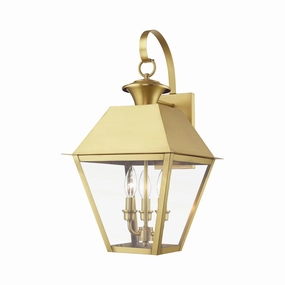 Wentworth Three Light Outdoor Wall Lantern Natural BrassOutdoor wall sconces with motion sensor
