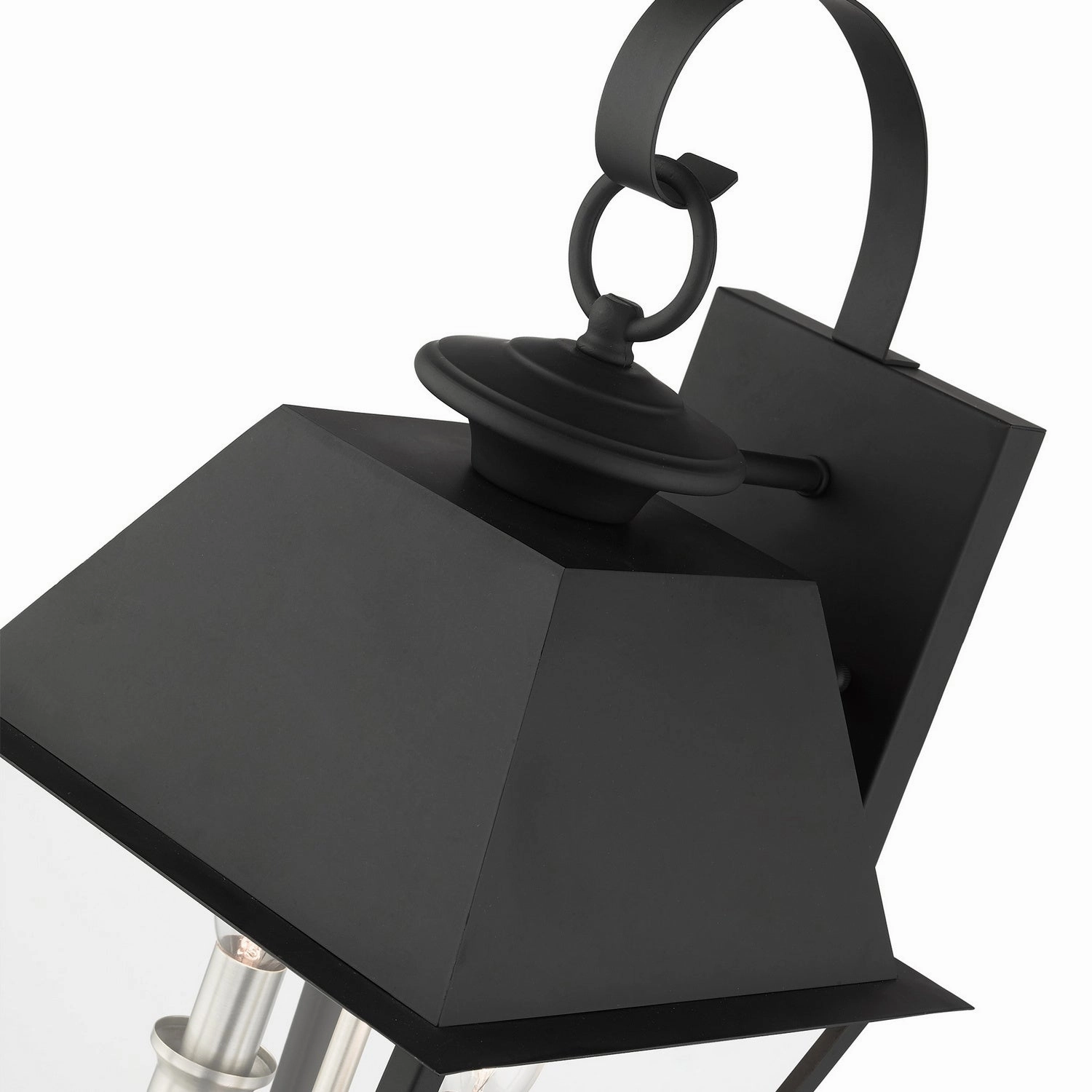 Wentworth Two Light Outdoor Wall Lantern Black w/ Brushed Nickel Cluster
