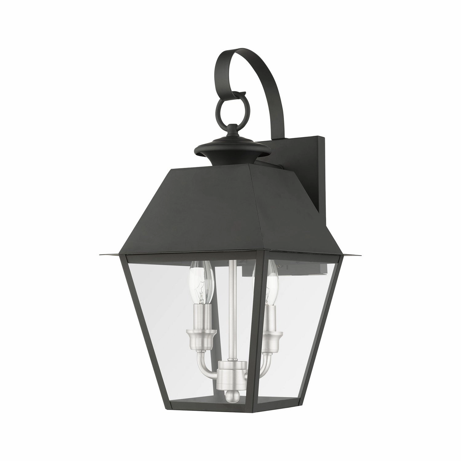 Wentworth Two Light Outdoor Wall Lantern Black w/ Brushed Nickel Cluster