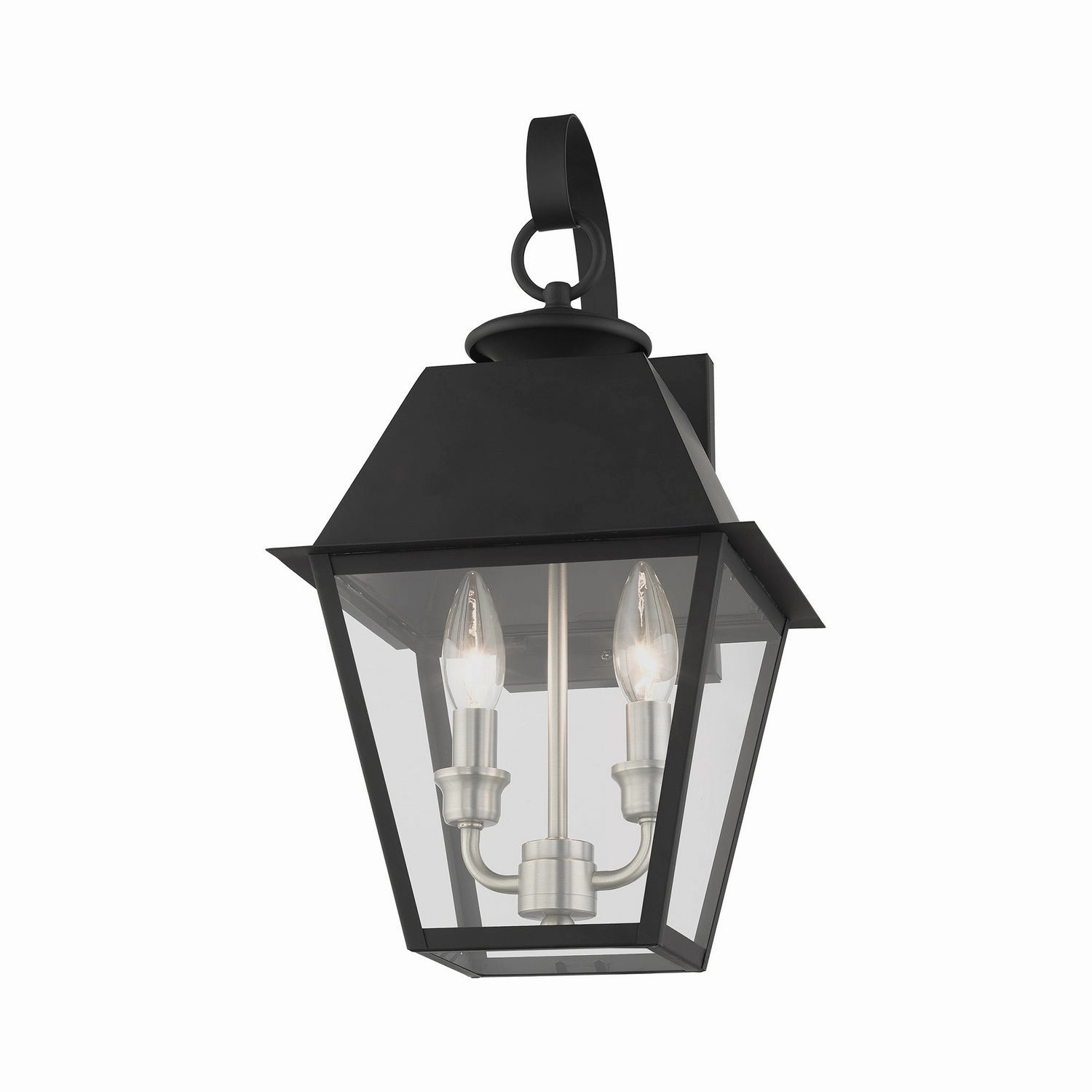 Wentworth Two Light Outdoor Wall Lantern Black w/ Brushed Nickel Cluster