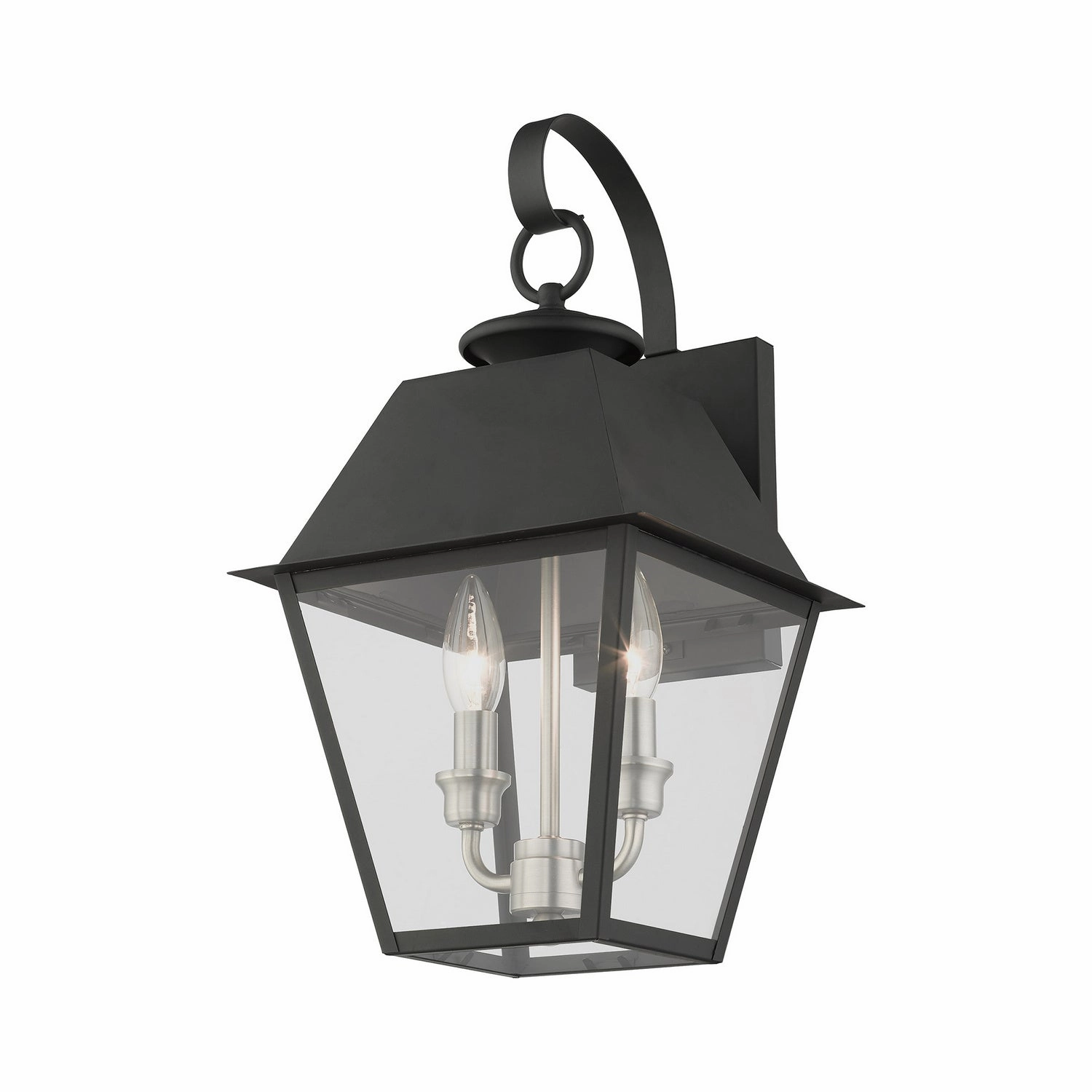 Wentworth Two Light Outdoor Wall Lantern Black w/ Brushed Nickel Cluster